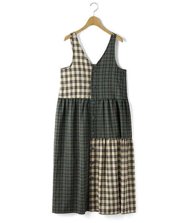 混搭格紋無袖連身裙 - 2026 流行穿搭  女士連身裙 春夏時尚穿搭 成人休閒 日常穿搭 易於配搭 日本直送   #JP-I-260019