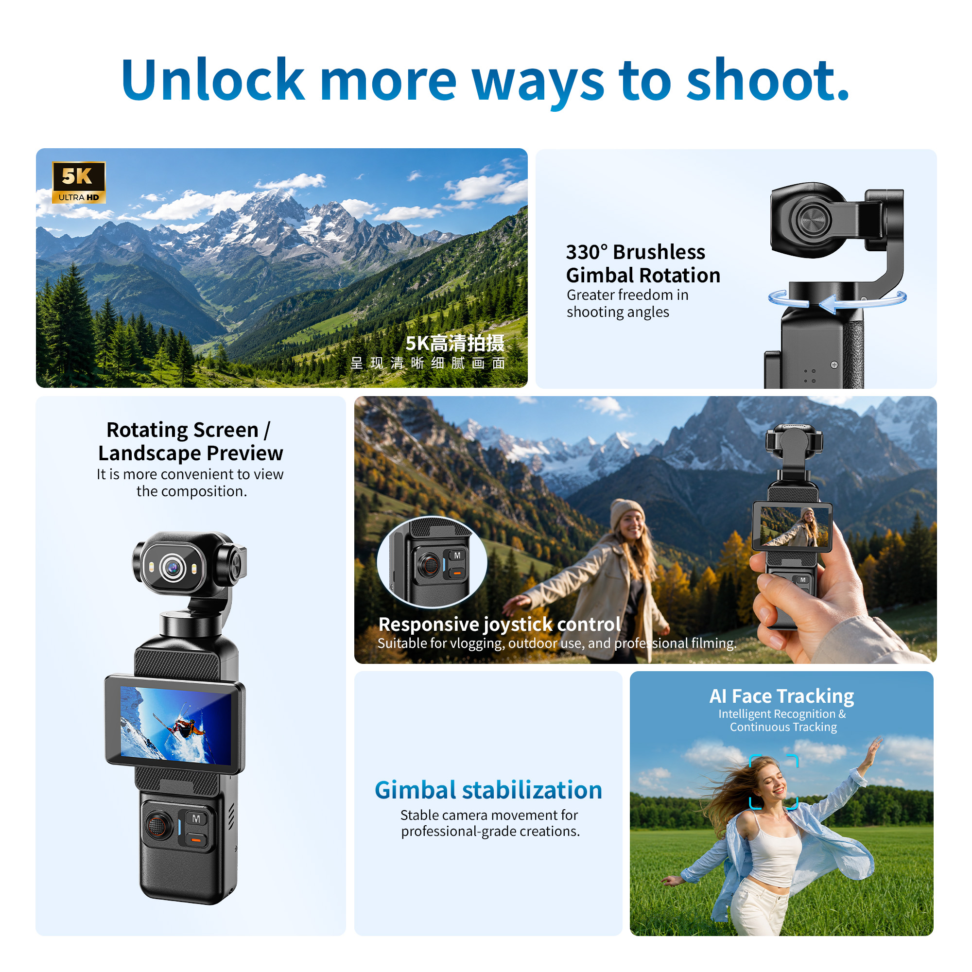 A5 5K 便攜式穩定雲台相機 Pocket Cam (預購產品)