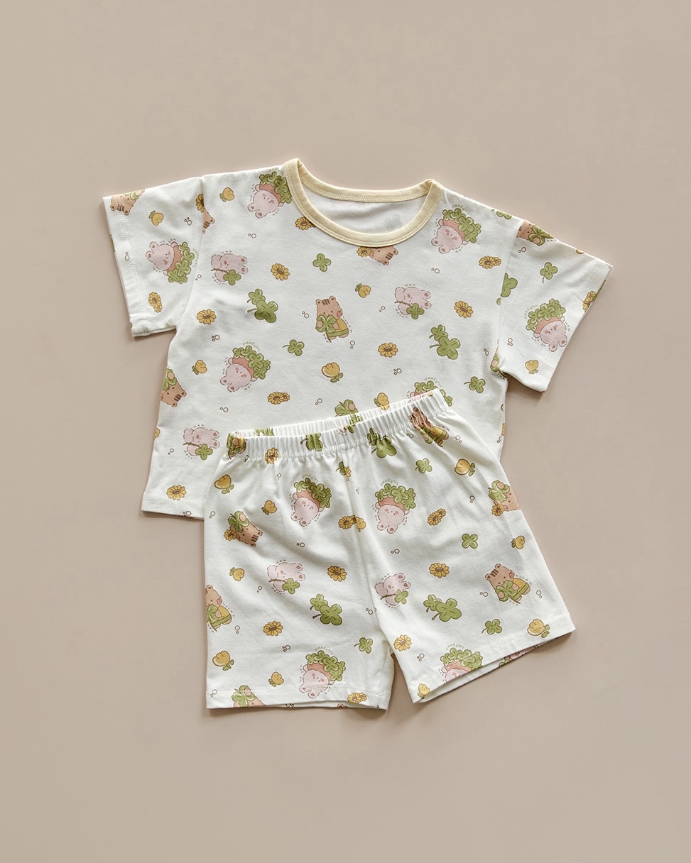 26S/S DTD夏日花草派對系列-莫代爾彈力5分袖上下套裝