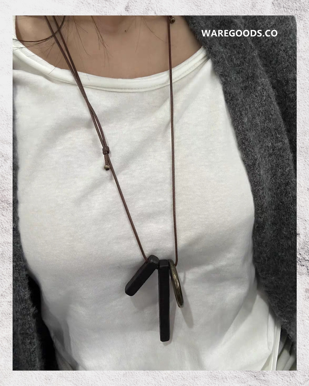 W601黑檀木合金吊墜頸鏈