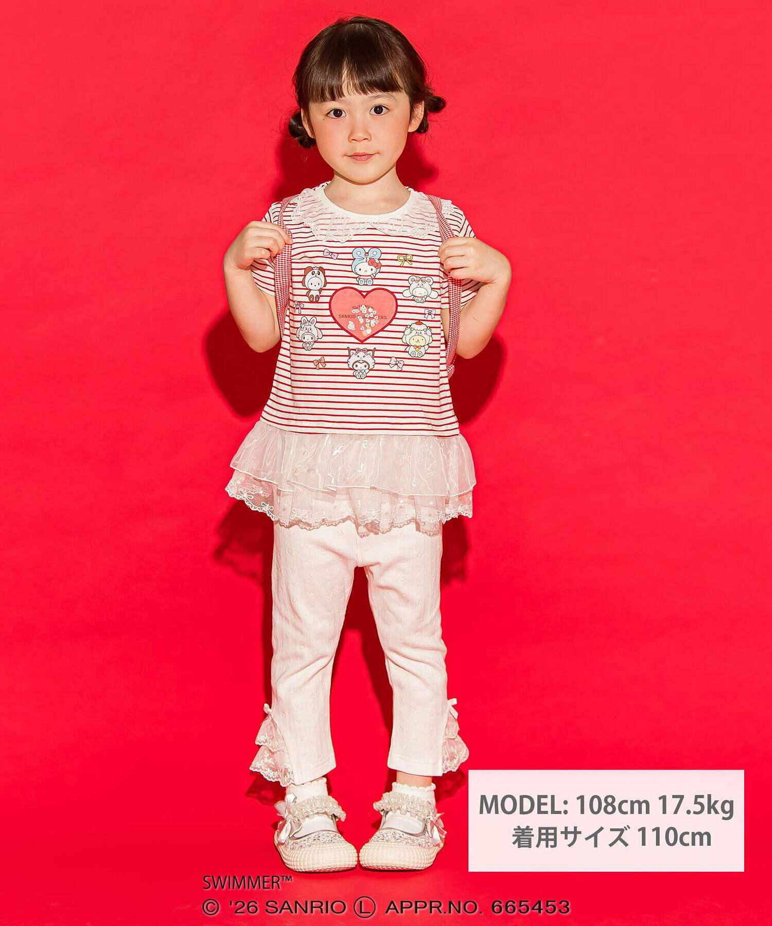 🇯🇵預訂 日本直送🇯🇵Slap Slip x Swimmer x Sanrio系列兩色人物印花亮片愛心蕾絲荷葉邊領口條紋短袖上衣