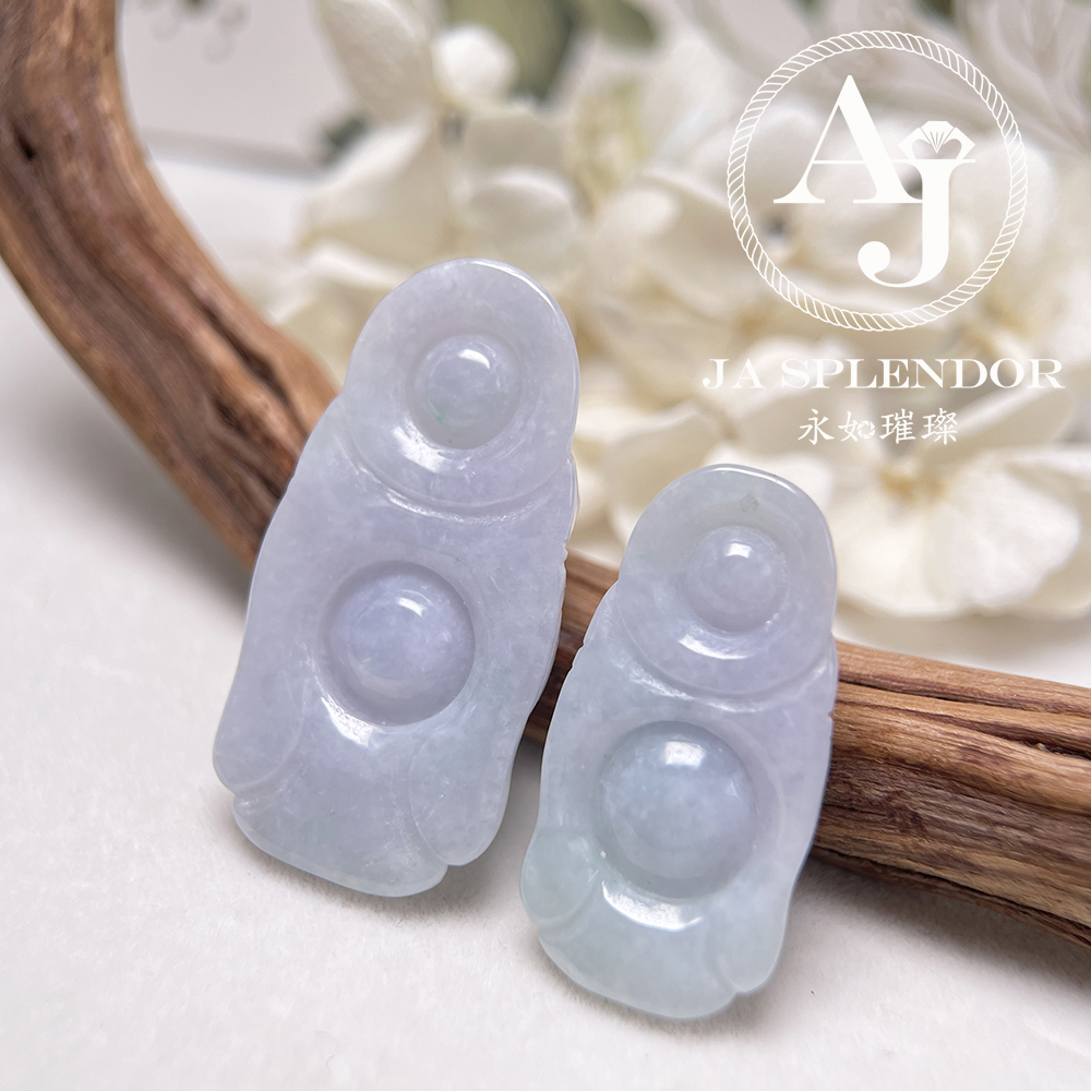 JN-1004/1006 天然翡翠A玉 春彩紫藍平安站佛-親子/情侶吊墜