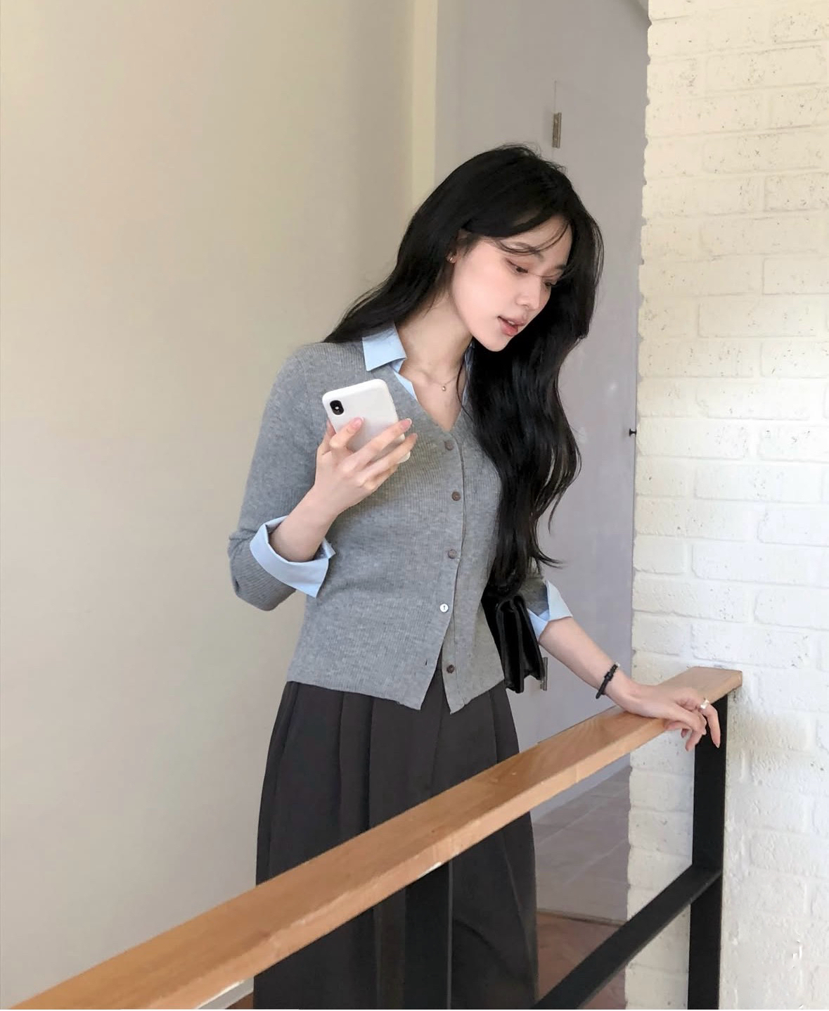 【上班/休閒】拼領假兩件針織上衣