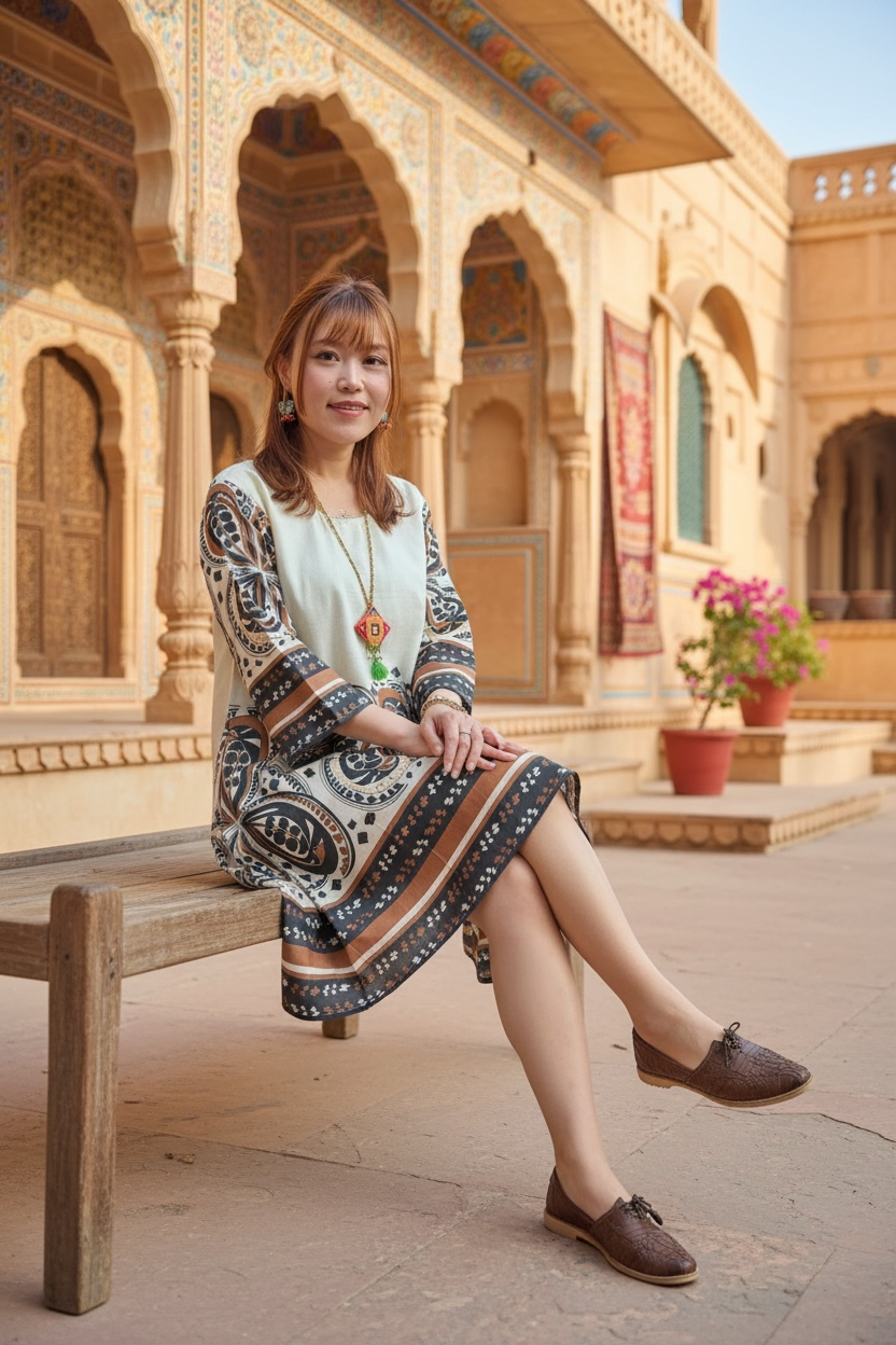 Beige with India Totem Round Neck Short OP 36" #1411