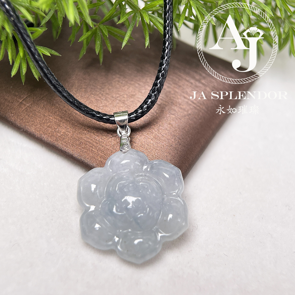 JN-851 天然翡翠A玉-冰糯花開富貴純銀吊墜