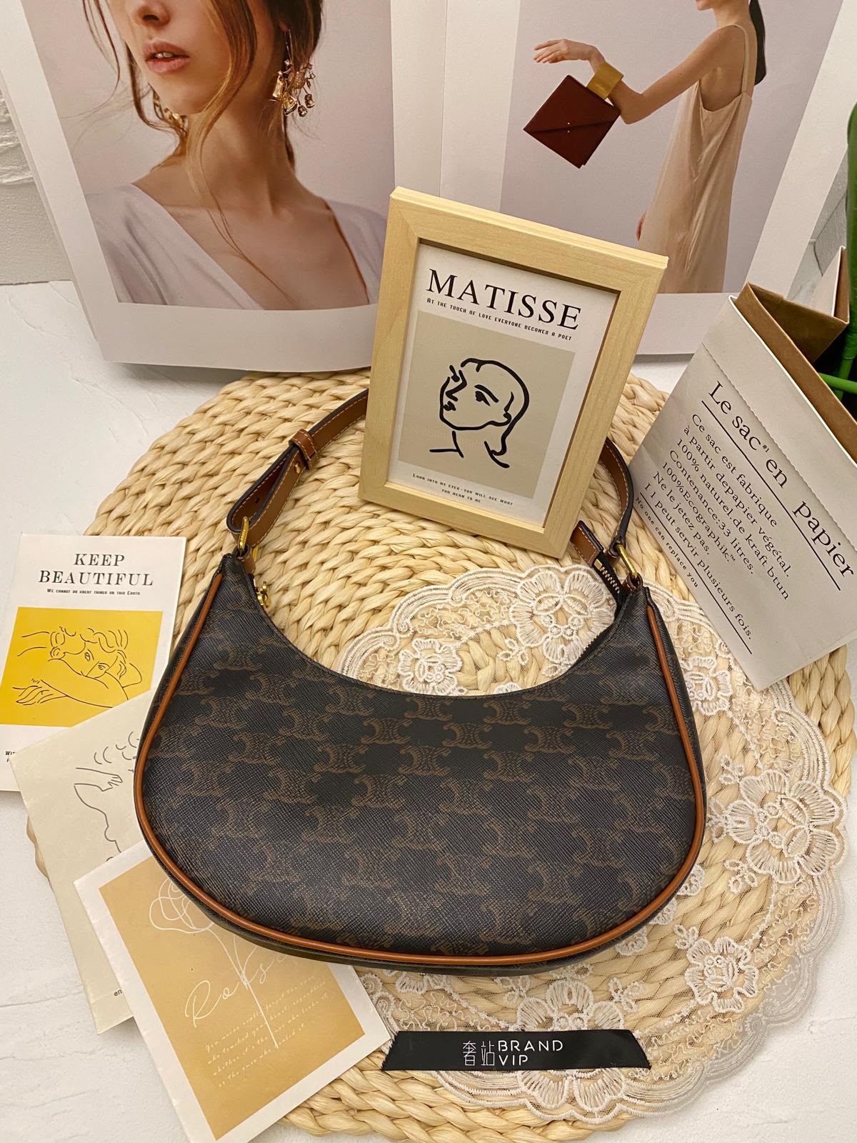 Celine Ava Bag in Triomphe Canvas and Calfskin