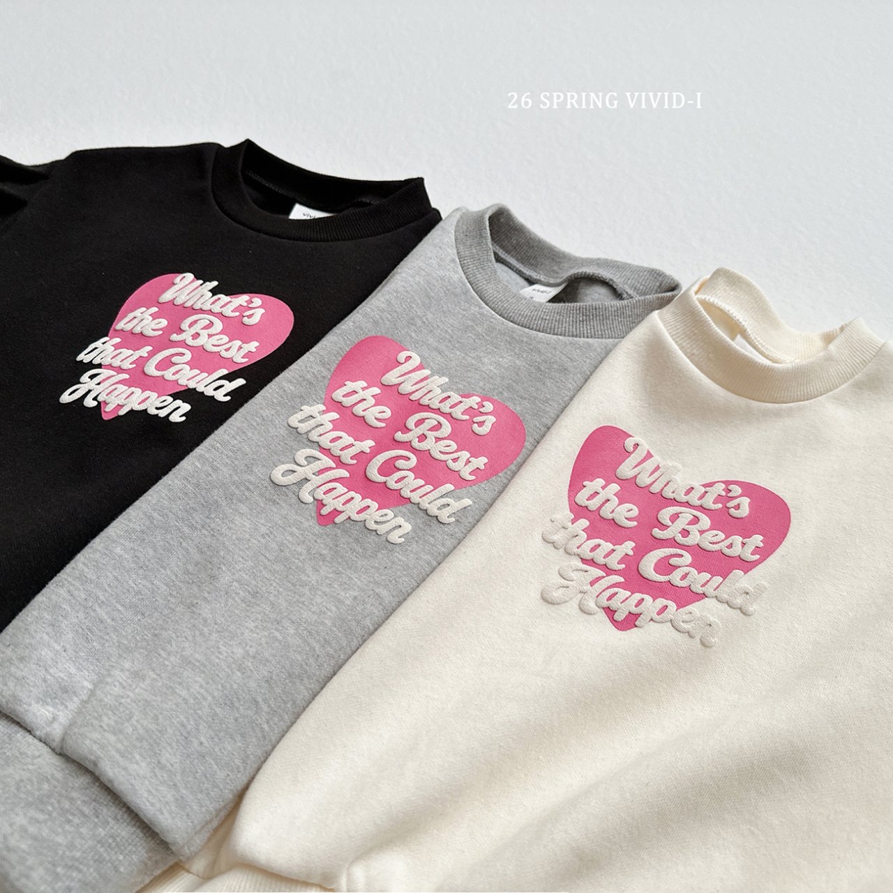 🌸預訂 韓國直送🌸🇰🇷VIVIDI三色立體英文愛心印花寬鬆泡泡袖衛衣