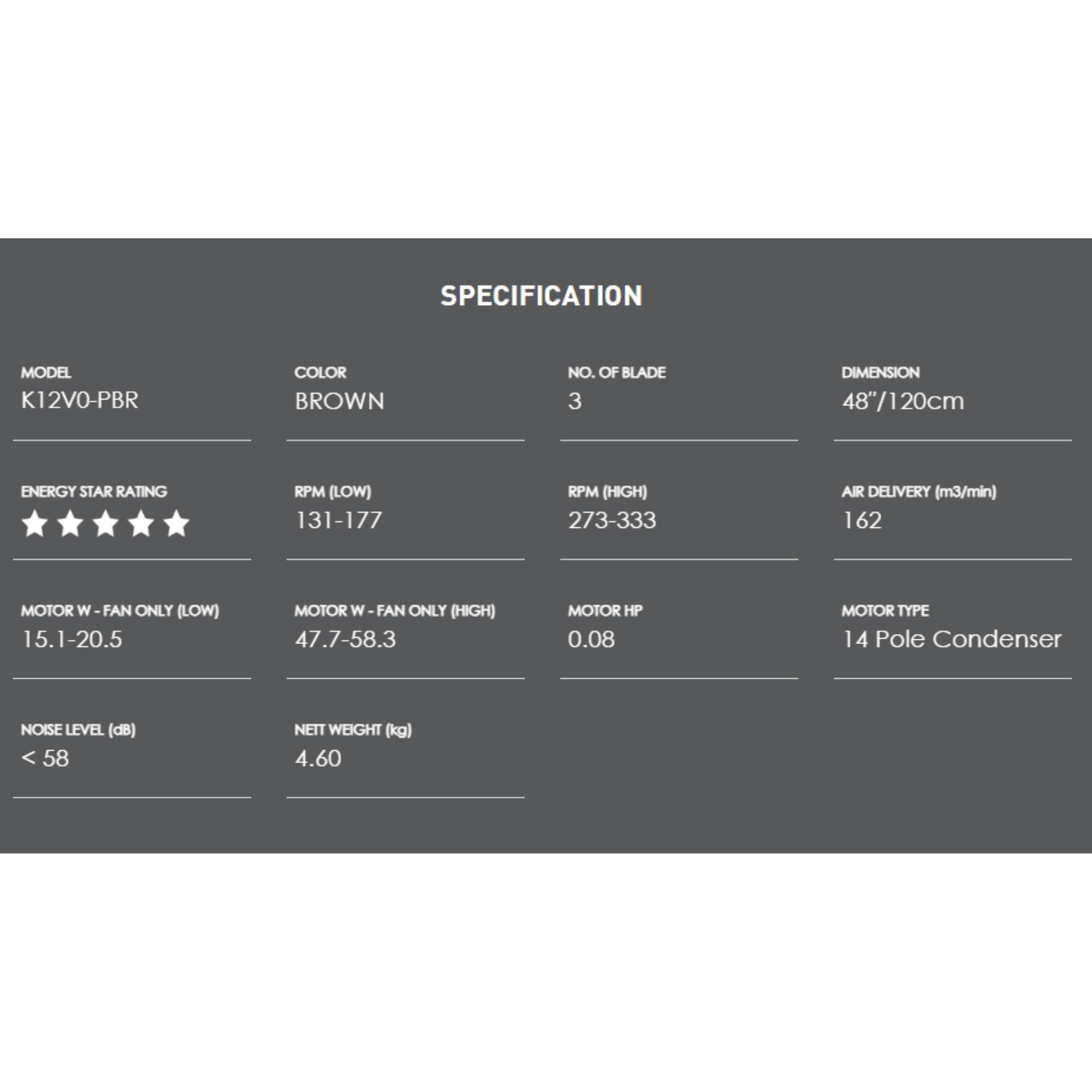 KDK 48" Ceiling Fan 3-Blade Regulator Brown (K12V0-PBR)