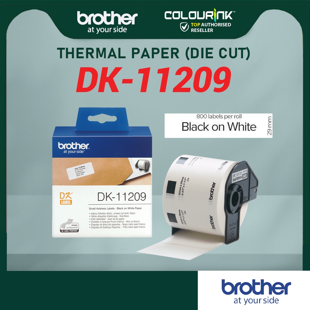 Brother Original Label Film Tape DK11209 29mm x 62mm x 800pcs Black On White Small Address Label QL700 QL800 QL820NWB