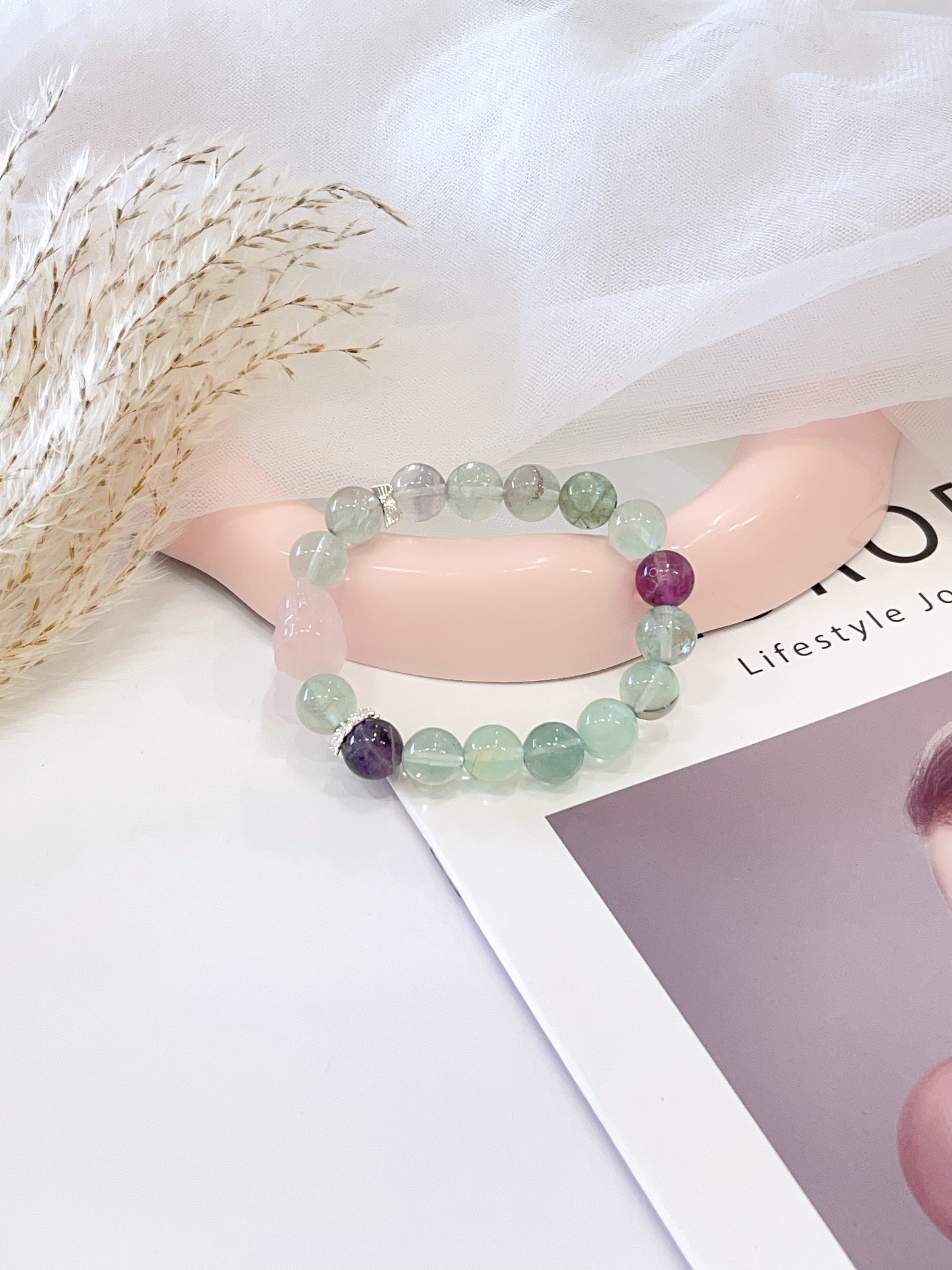 💚 绿萤石 × 粉水晶 × 紫水晶手串 Green Fluorite, Rose Quartz & Amethyst  | 10mm