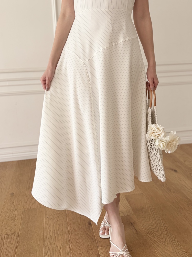 Asymmetric Striped Dress (Ivory)
