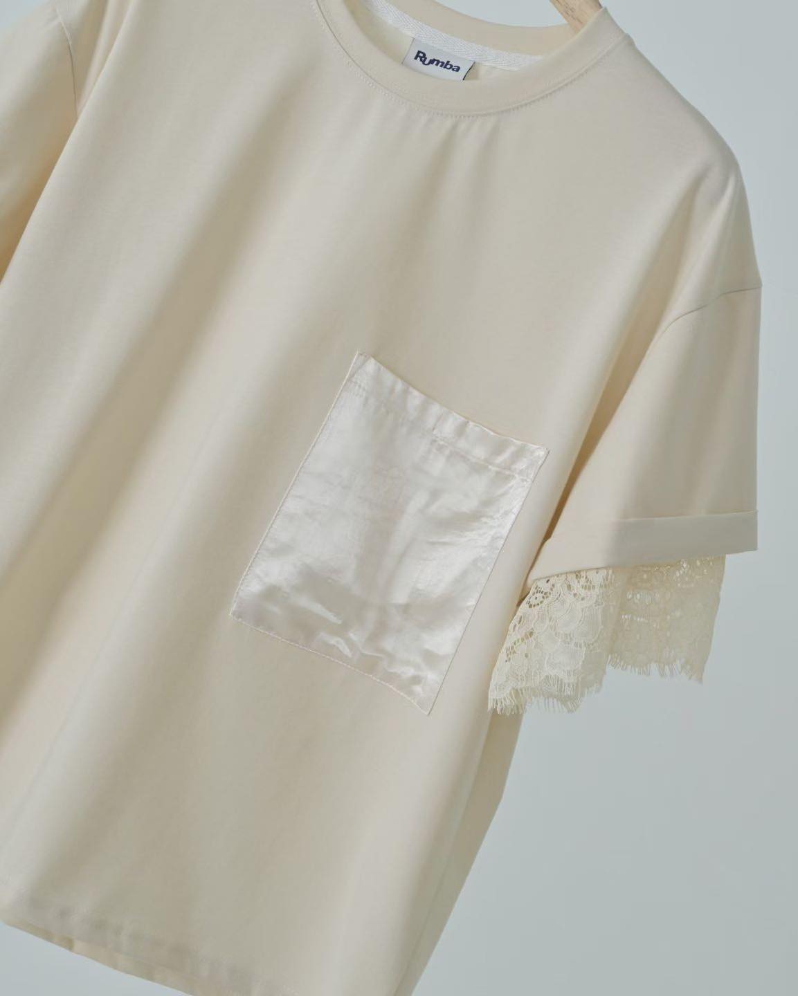 lace layer袖全棉tee