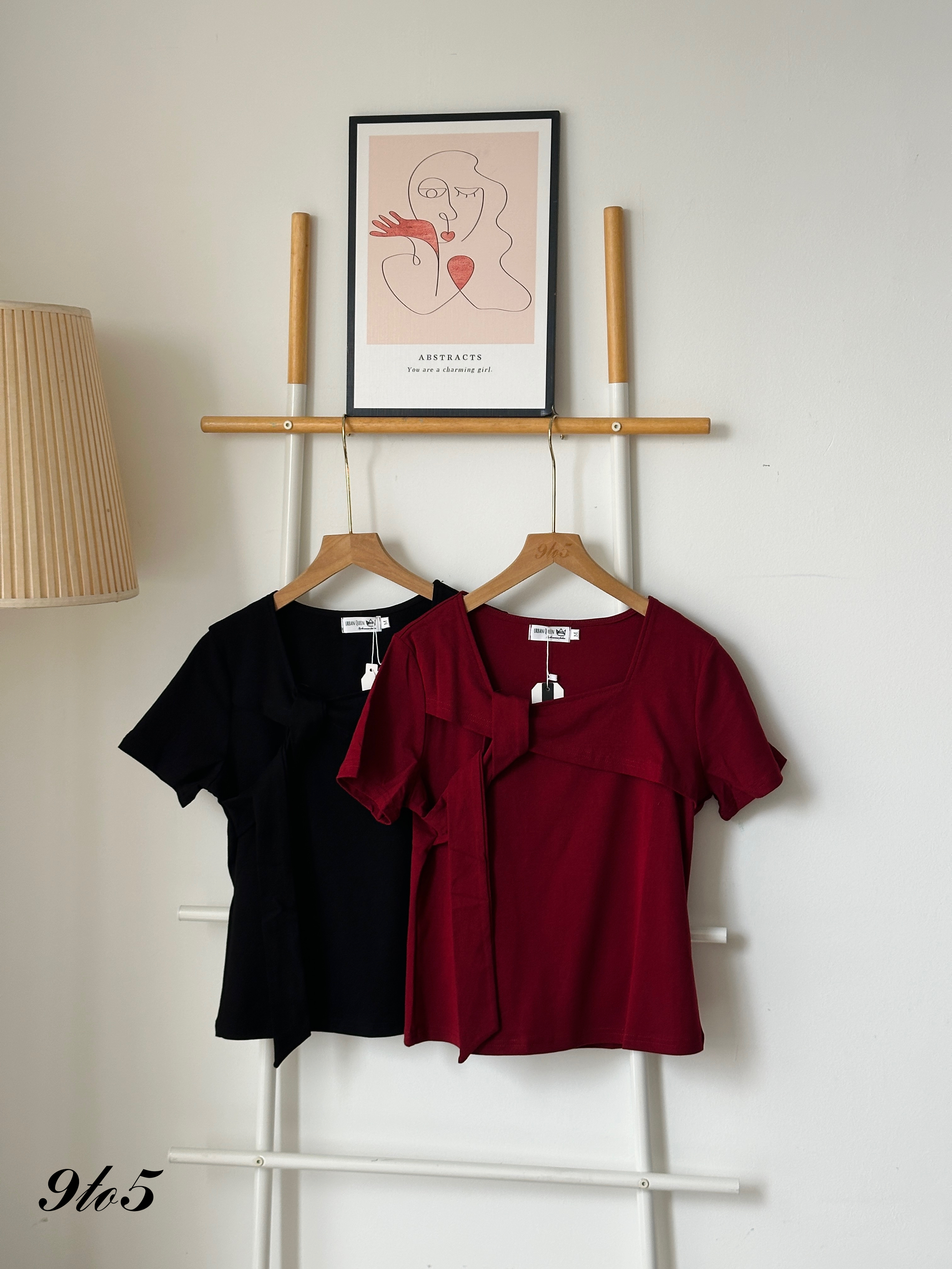 T3940 Square Neck Top - Black & Red