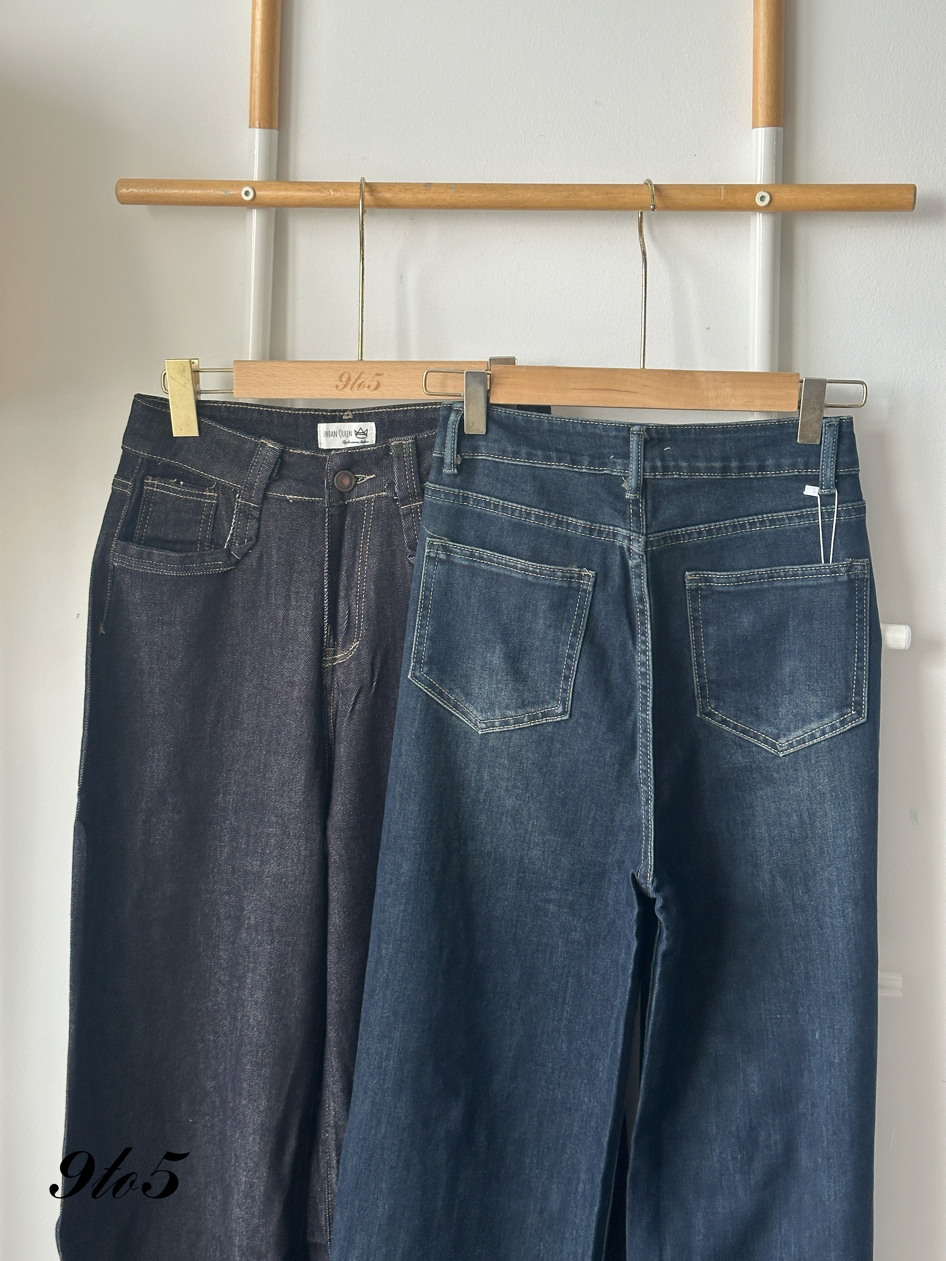 S1844 Wide Leg Long Jeans - Black & Blue