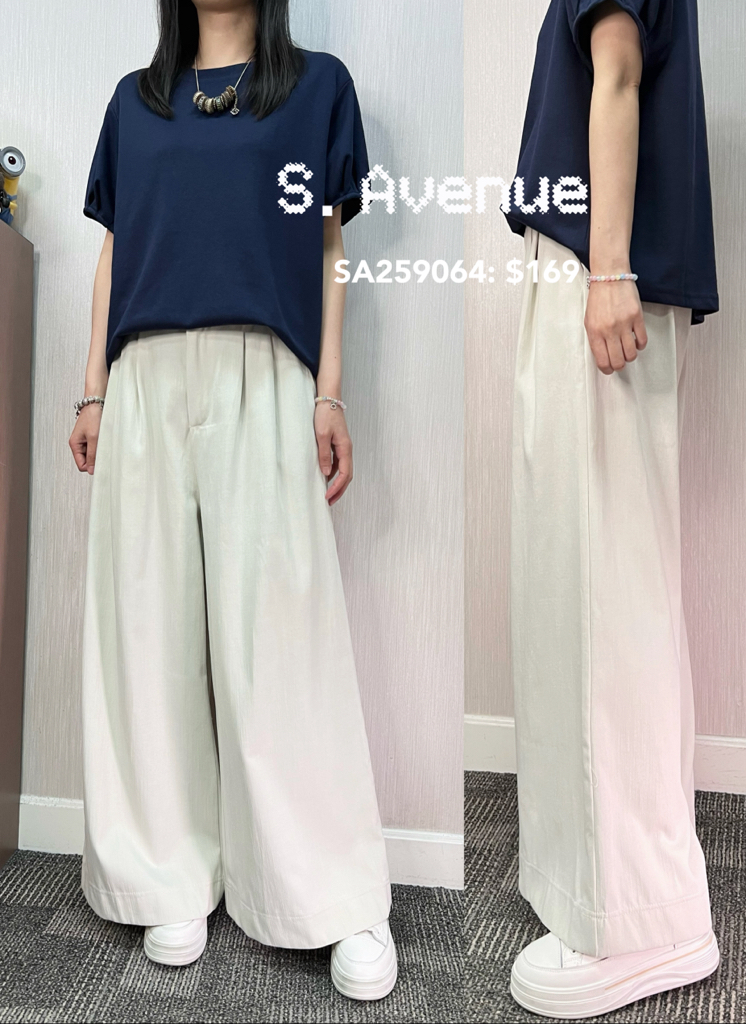 SA259064: 後橡筋腰前有鈕闊筒鈄布褲