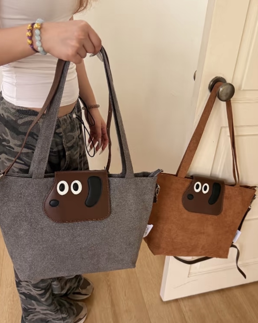 大眼汪汪小狗絨布托特包