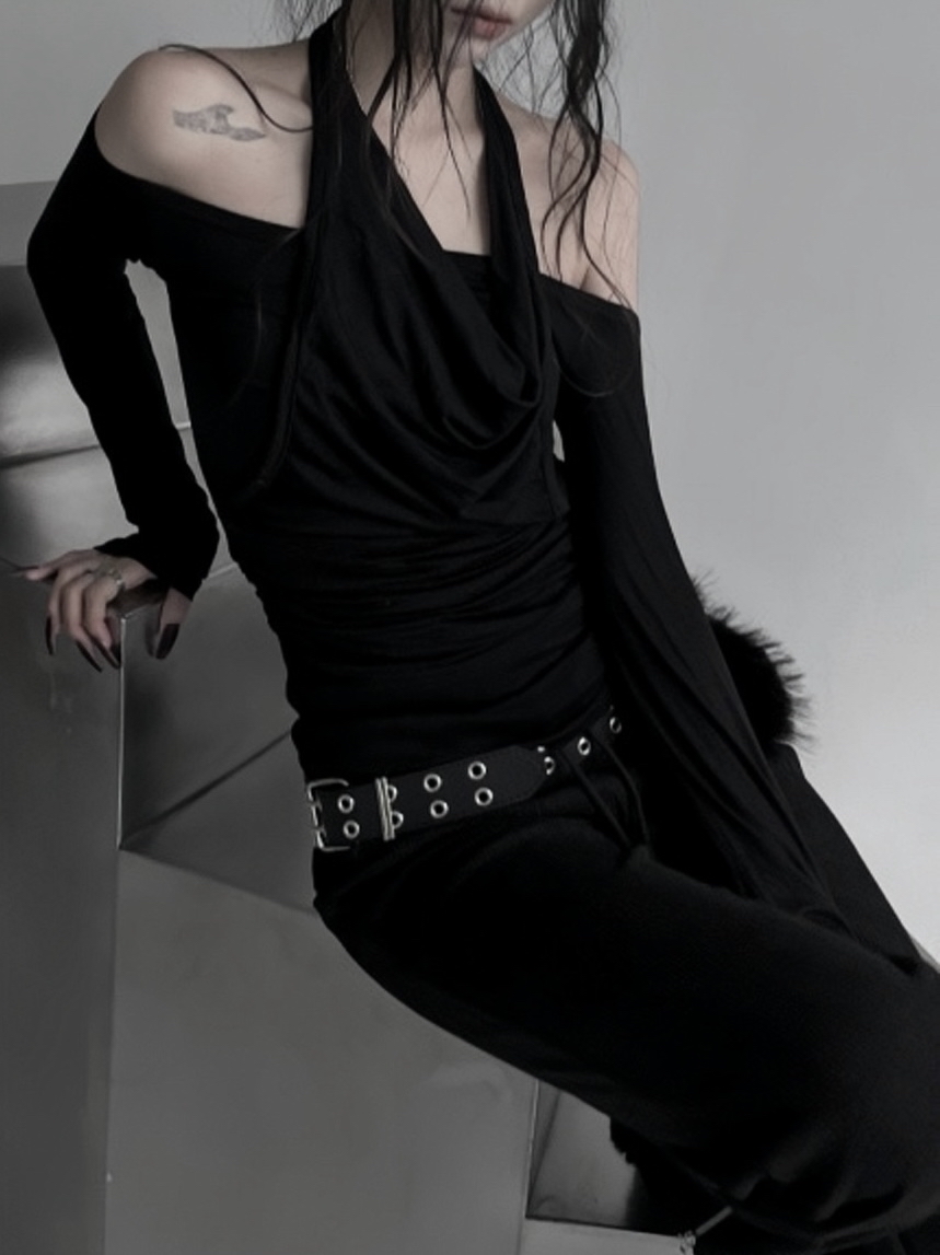 Halter Off-Shoulder Ruched Long Sleeve