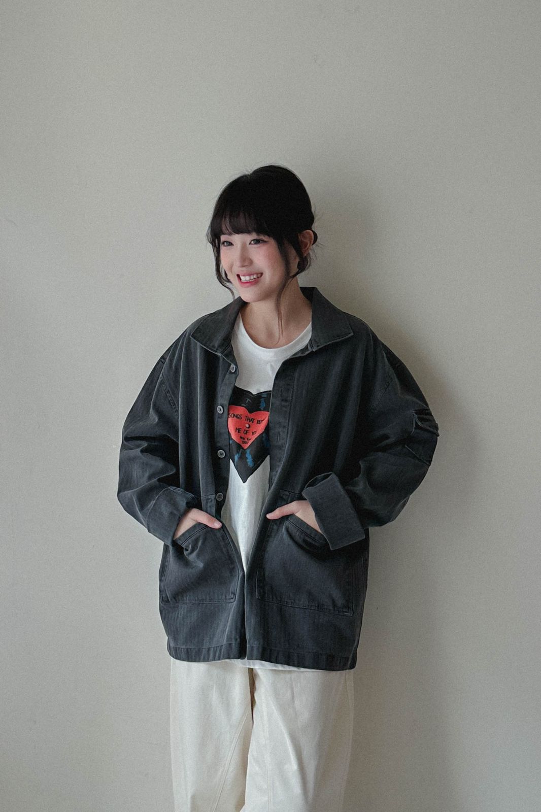 牛仔料挺身寬版外套 (兩色入)