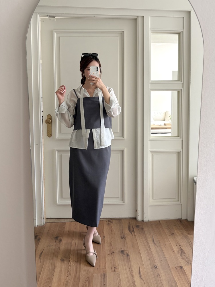 Colette Layered Belted Skirt (Charcoal)