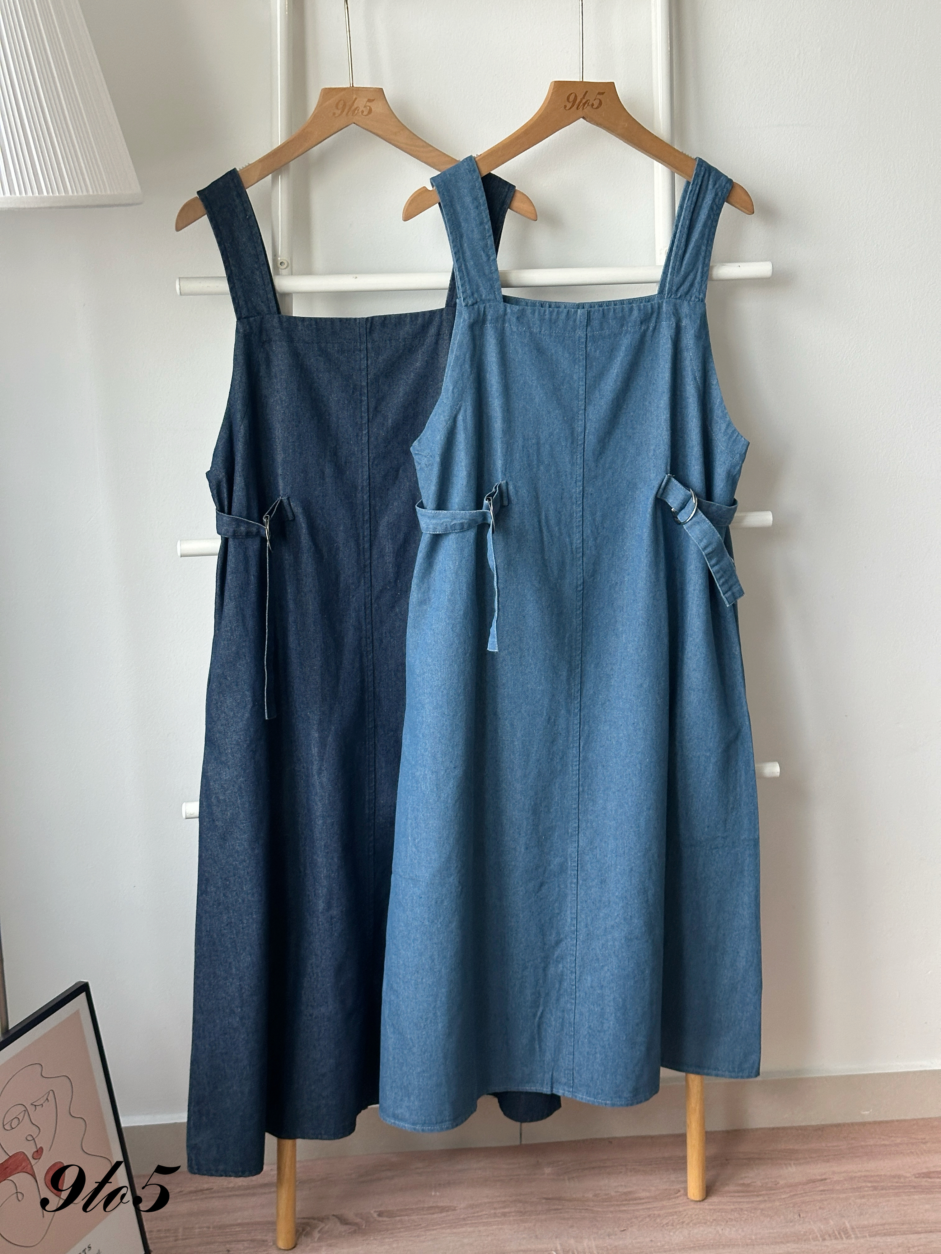 D2366 Sleeveless Denim Overall Dress - D.Blue & L.Blue