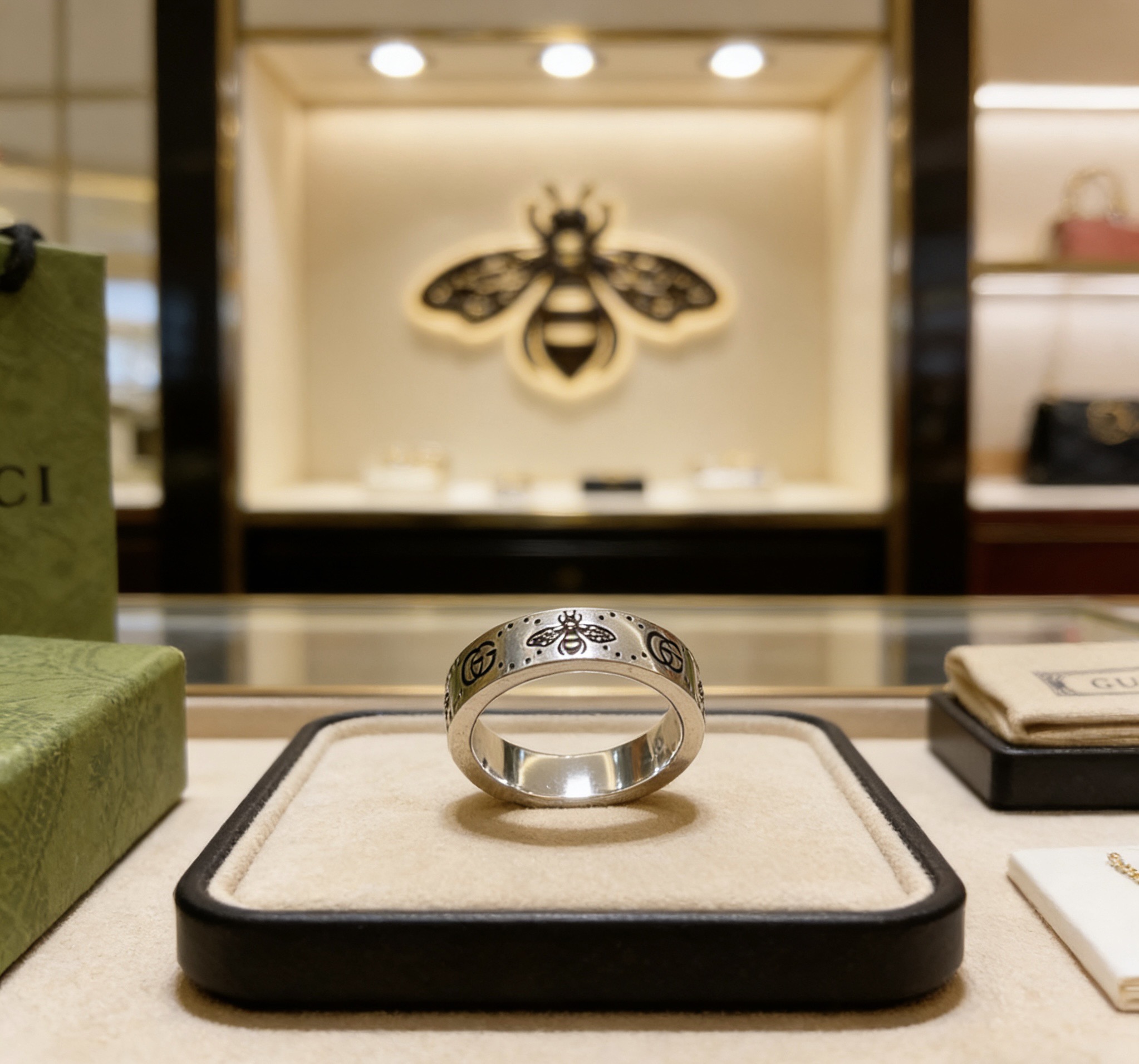 GUCCI  GG蜜蜂雕刻戒指