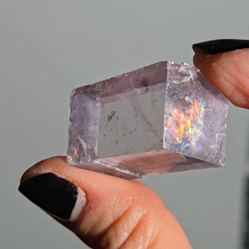 Purple calcite cube with rainbows - PC10