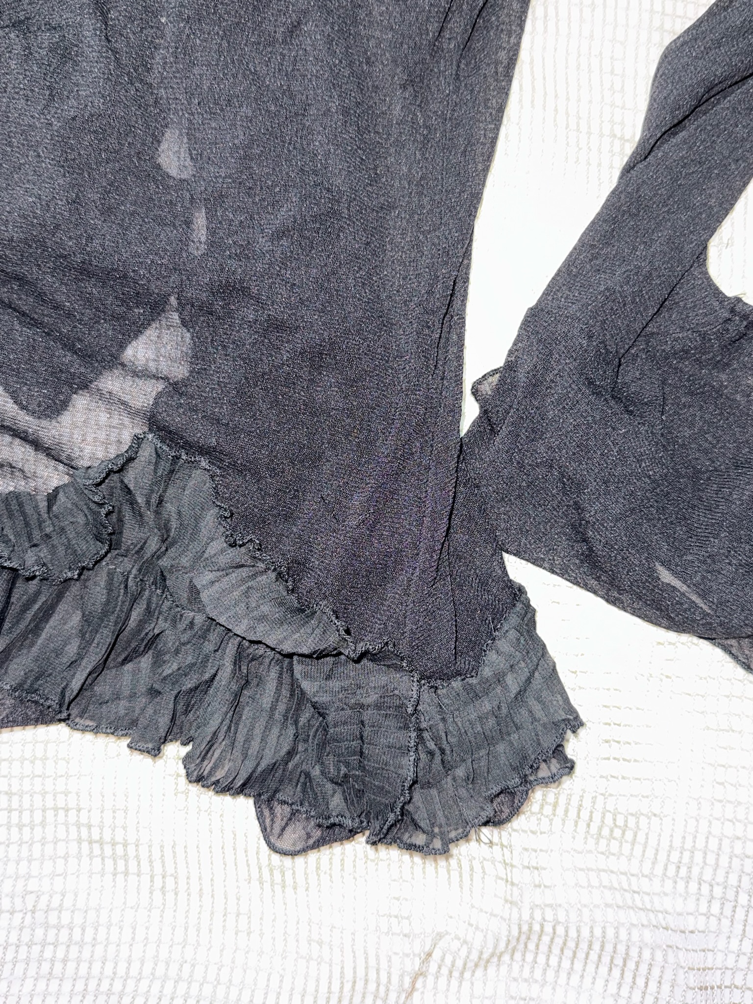 Sheer Mesh Lace-Up Ruffle Blouse
