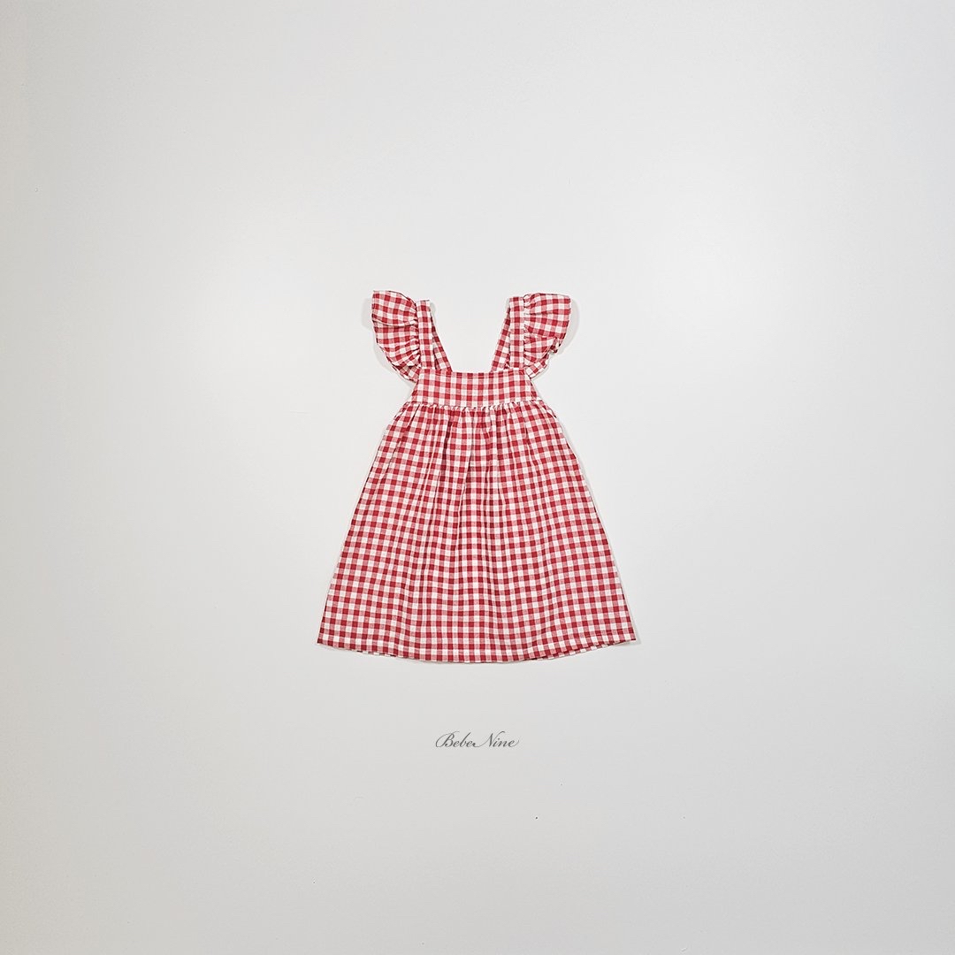 ☀️預訂 韓國直送☀️🇰🇷Bebenine兩色格紋荷葉邊純棉吊帶連身裙