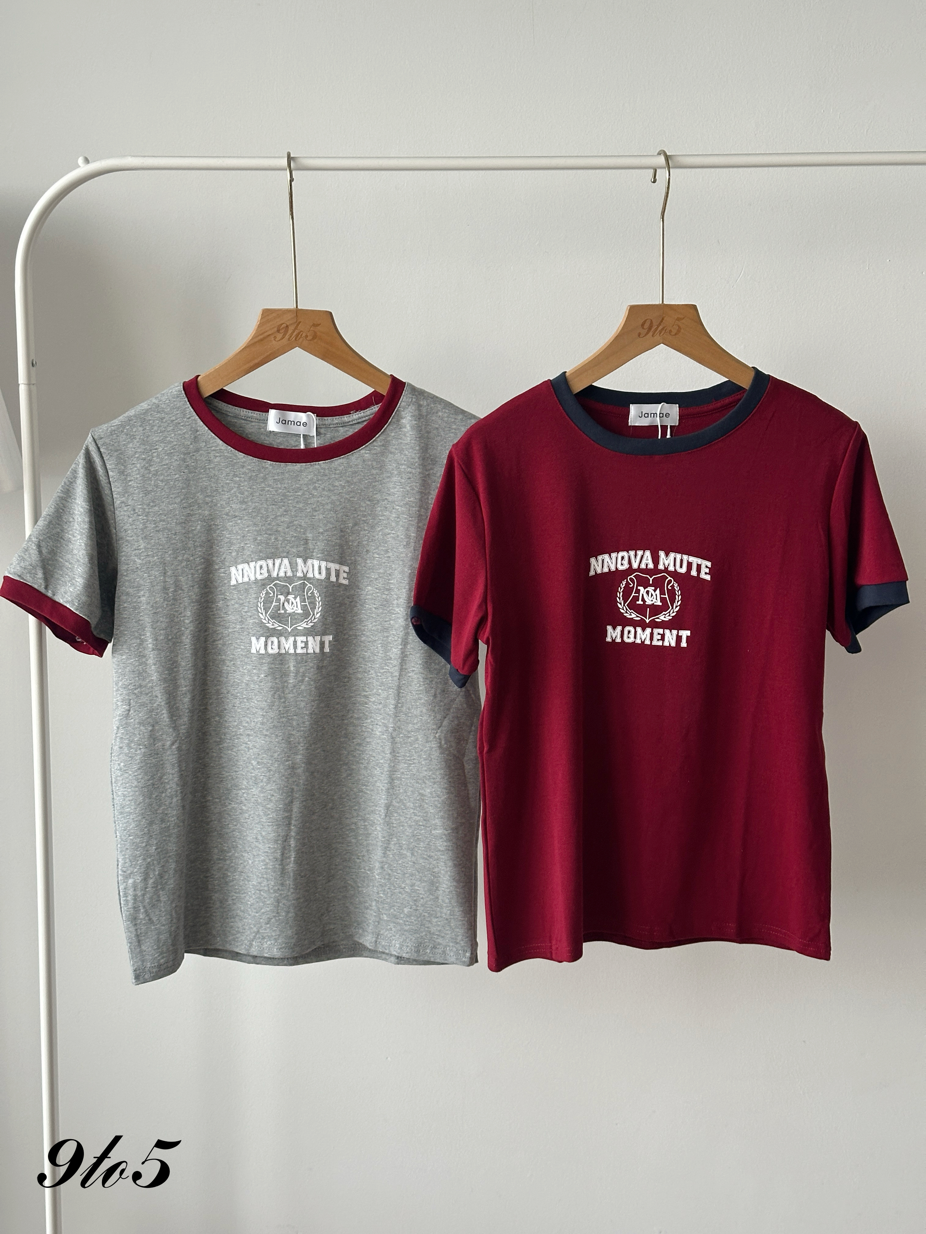 T4376 Printed Wording Contrast Tee - 4 Colors 
