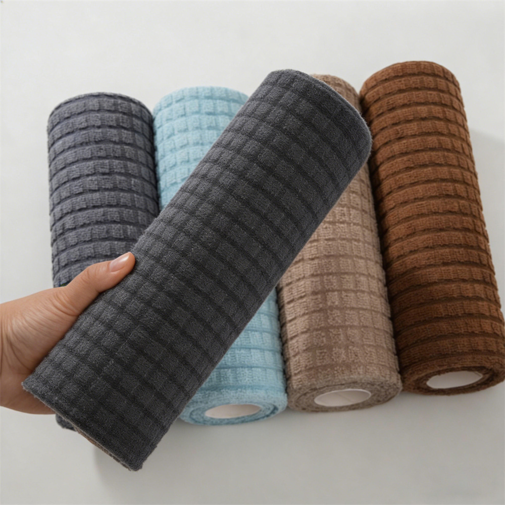 廚房百潔布 手撕抹布 清潔毛巾 抗菌纖維格子 清潔抹布 乾濕兩用 灰藍 25*25（20片/卷）[平行進口] HK2767