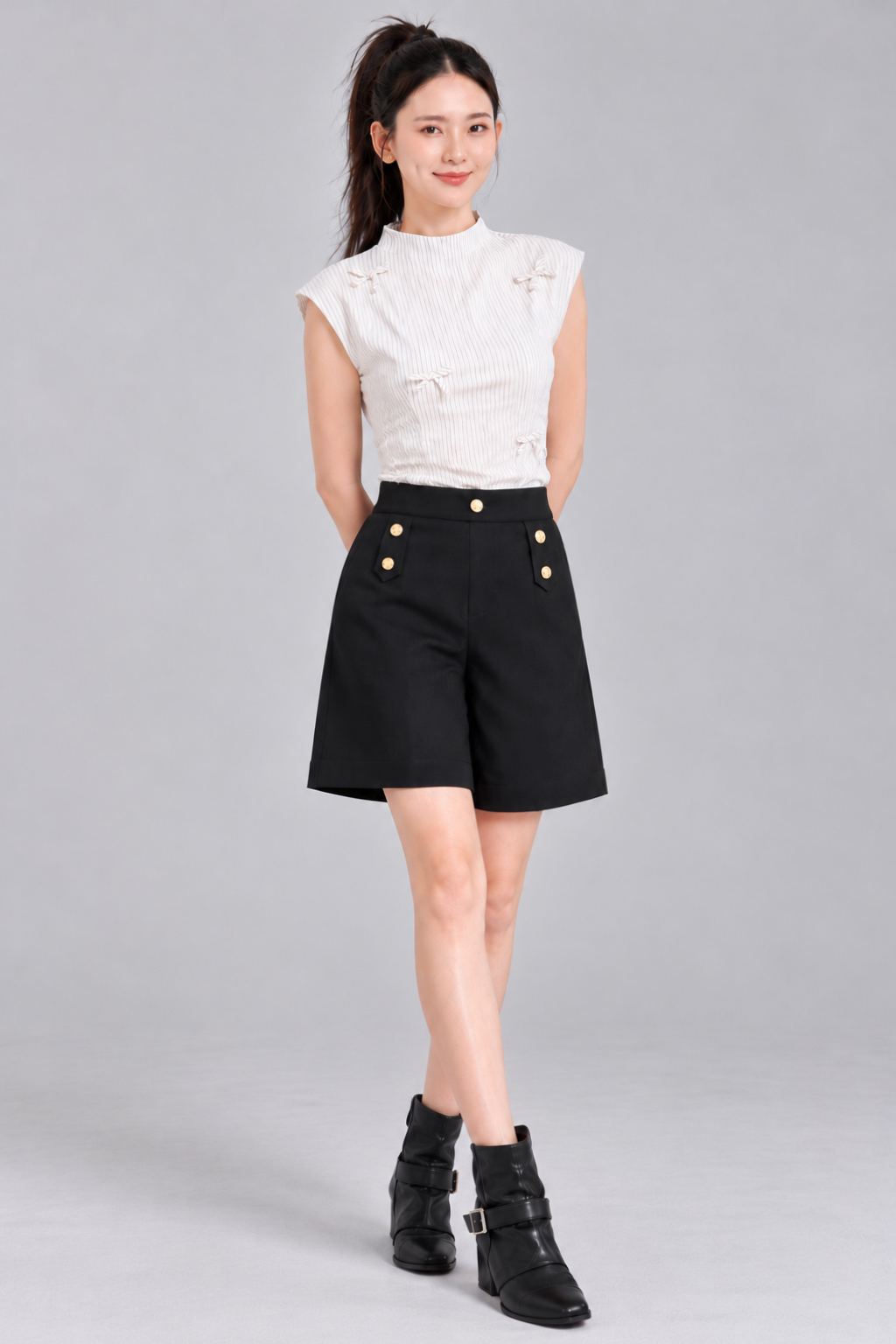 26021 Gold Button Tailored Half Pants