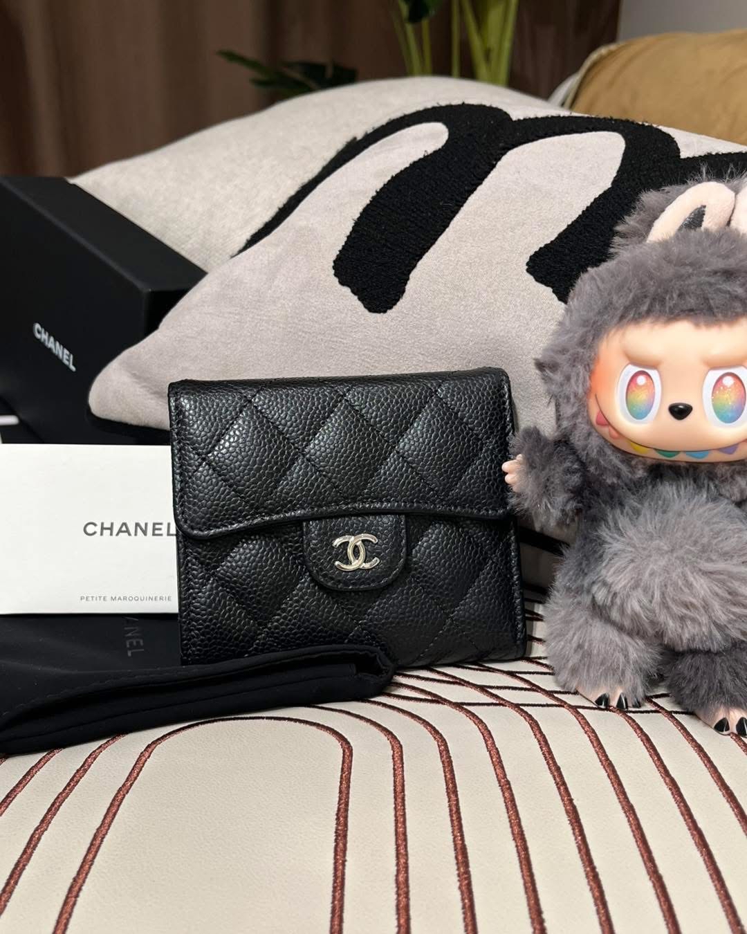 Chanel classic wallet 黑色魚子醬牛皮銀扣經典短銀包100%Authentic,99%new ✅新晶貼✅Dust bag✅ box
