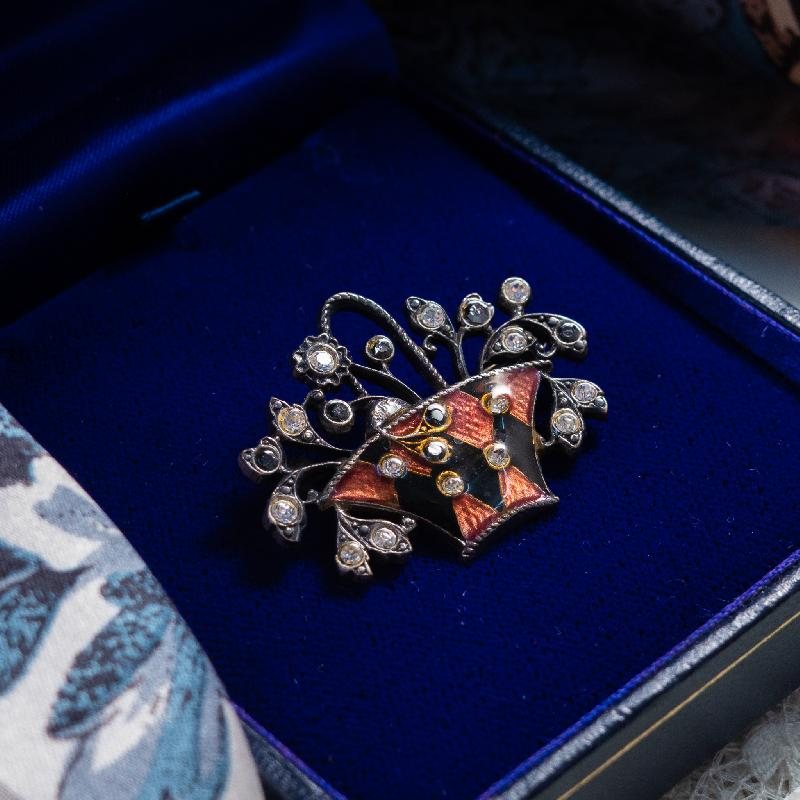 Vintage Pre-1980s Art Deco Pierre Bex Style Enamel Flower Basket Brooch (MW231)