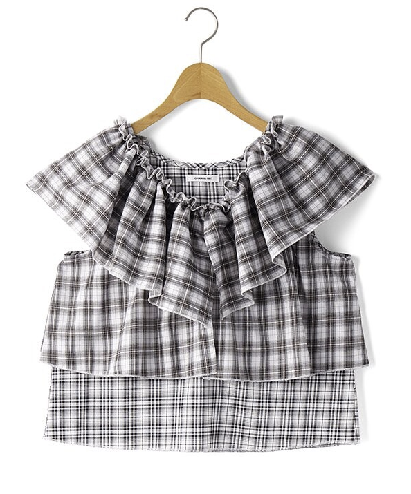 混色格紋露肩斜肩帶襯衫 - 2026 流行穿搭  女士襯衫 春夏時尚穿搭 成人休閒 日常穿搭 易於配搭 日本直送   #JP-I-260018