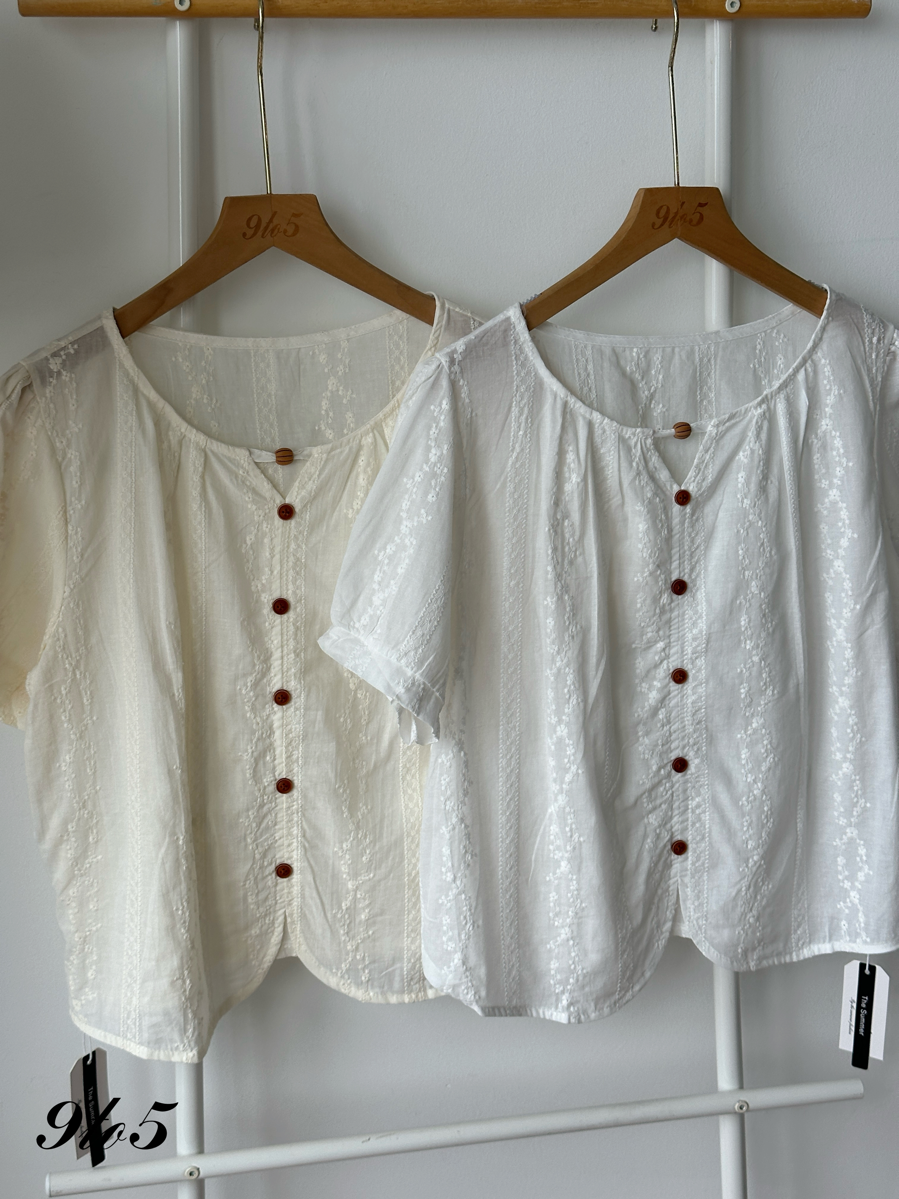 T4421 Puff Sleeve Embroidery Floral Blouse - 3 Colors 
