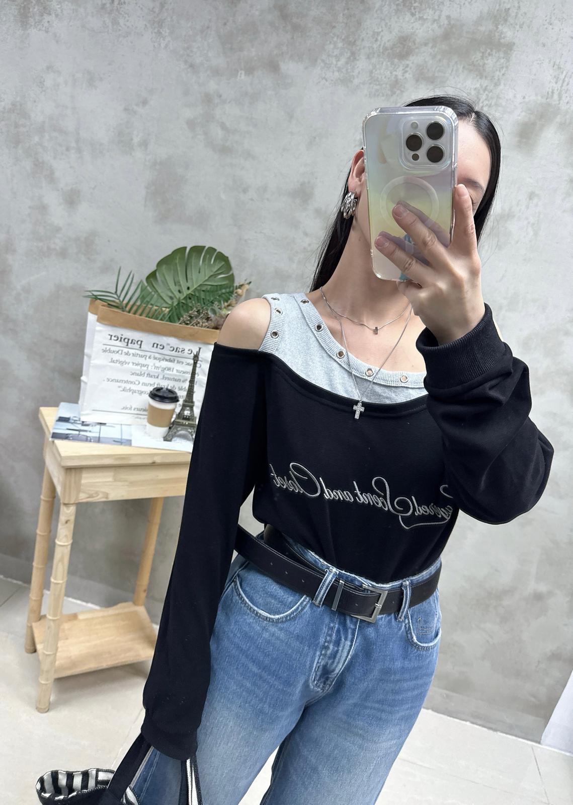 G12 銀圈假兩件刺繡Top