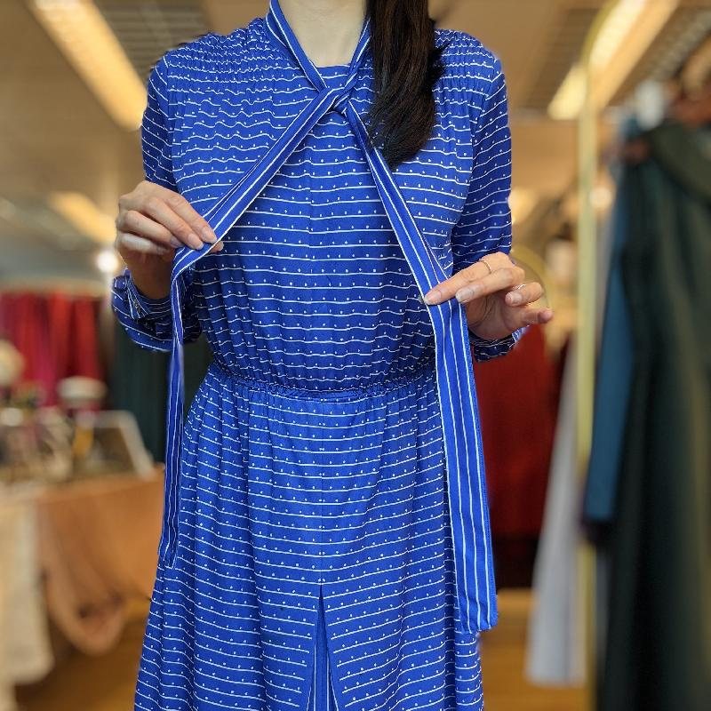 Vintage Nautical Style Tie Collar Blue Dress (PP001-26)