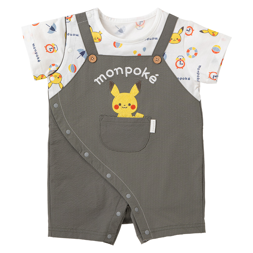 🇯🇵預訂 日本直送🇯🇵Monpoke兩色比卡超刺繡貼花仿吊帶短袖連身服