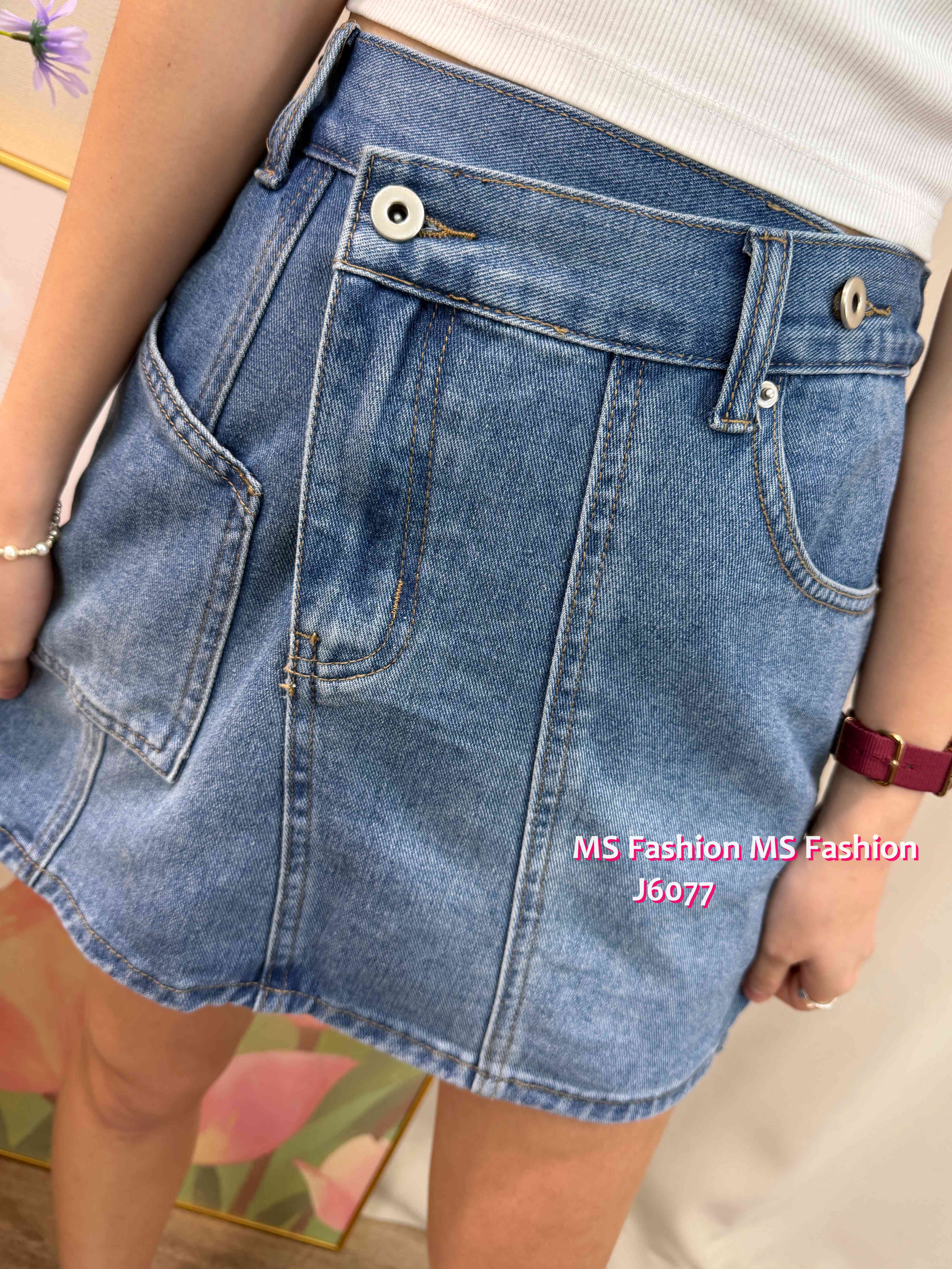 J6077 連Belt中長牛仔半裙