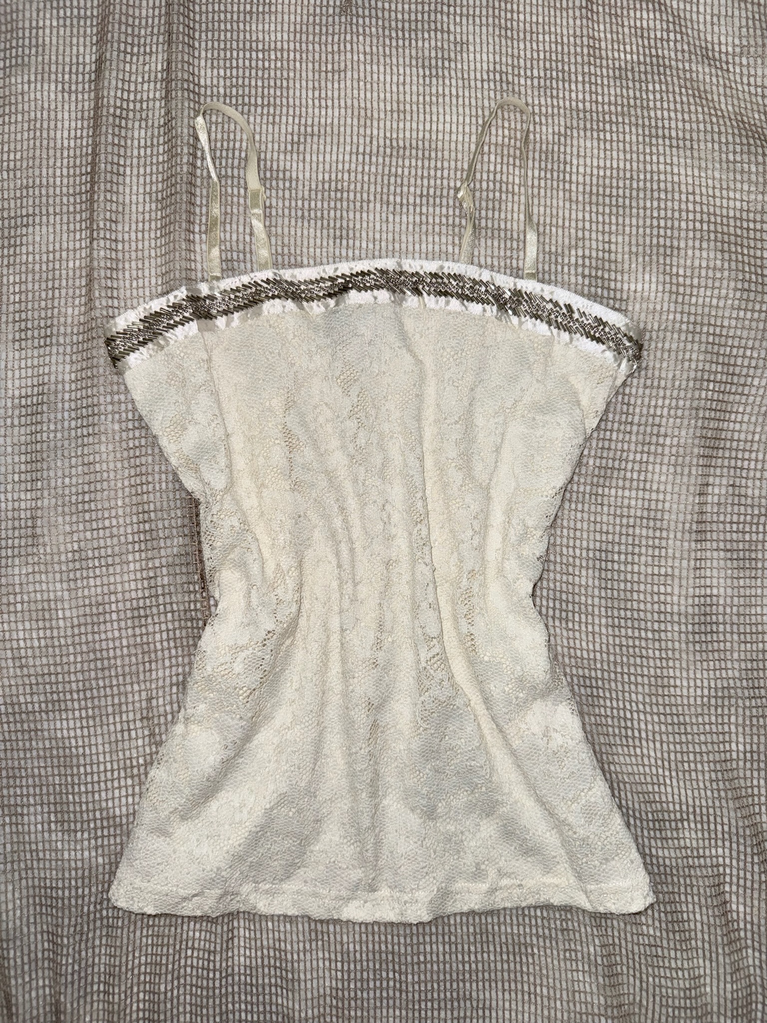 Vintage Off-White Camisole with Sequin Border Detail