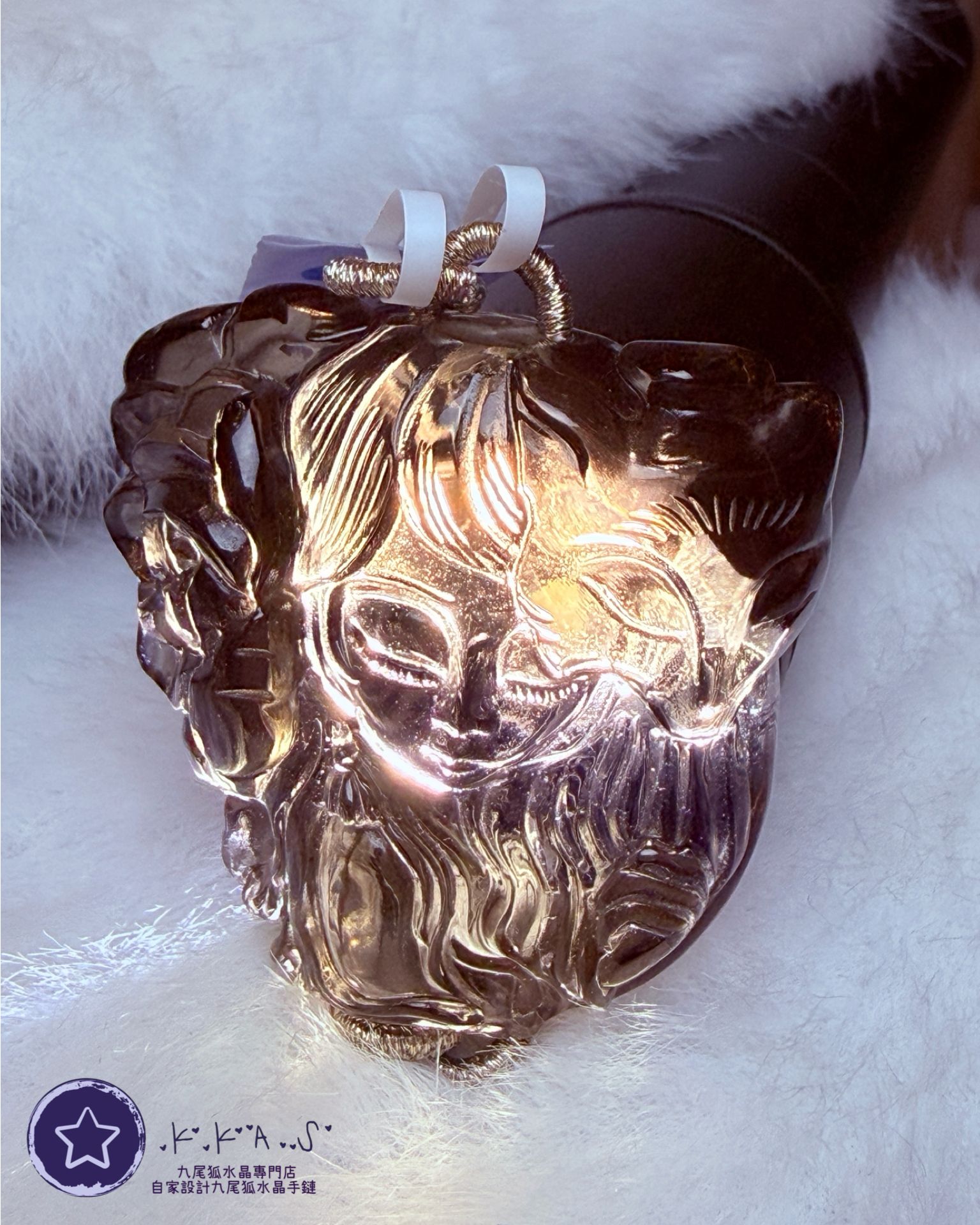 K00111 茶水晶 狐面具女孩 - 吊墜/手牌兩用款