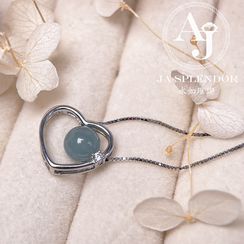 D25 天然翡翠A玉 冰糯藍綠色心心相印純銀項鏈