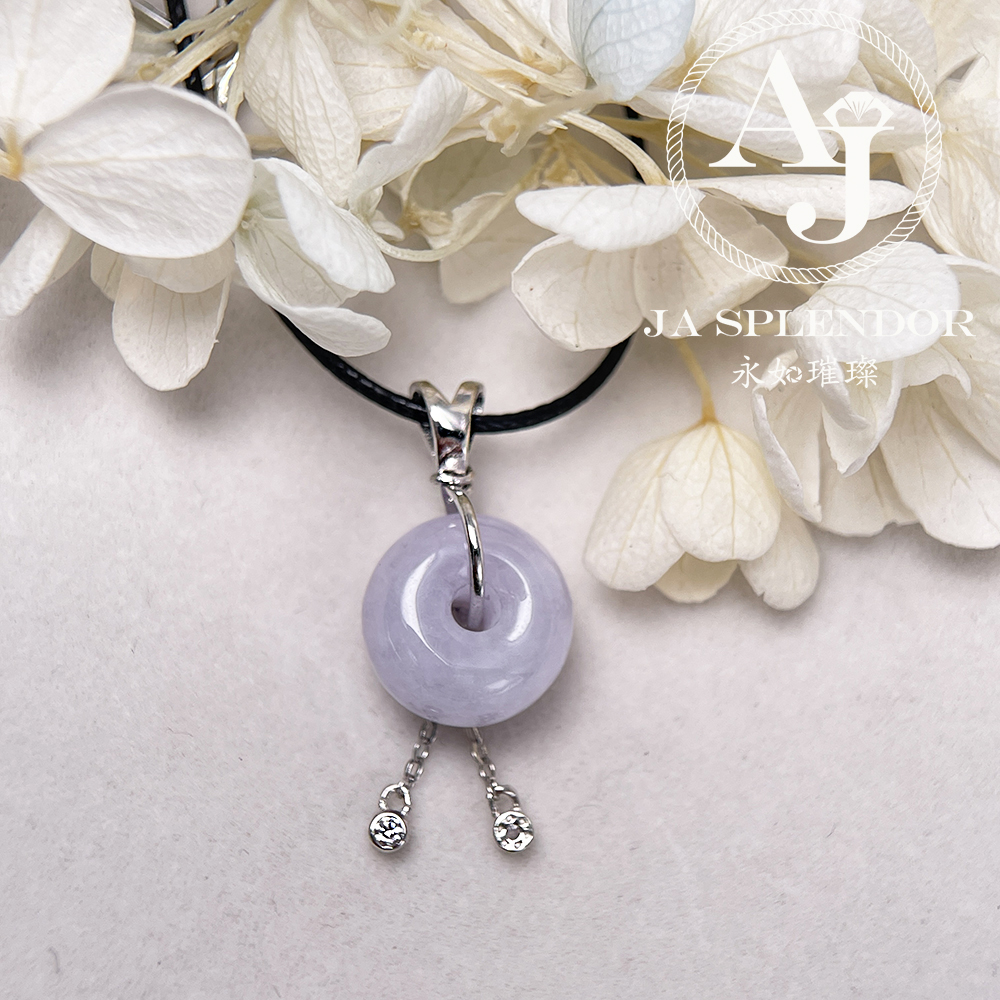 FBG26-H06 天然翡翠A玉 紫色小水泡平安扣純銀吊墜