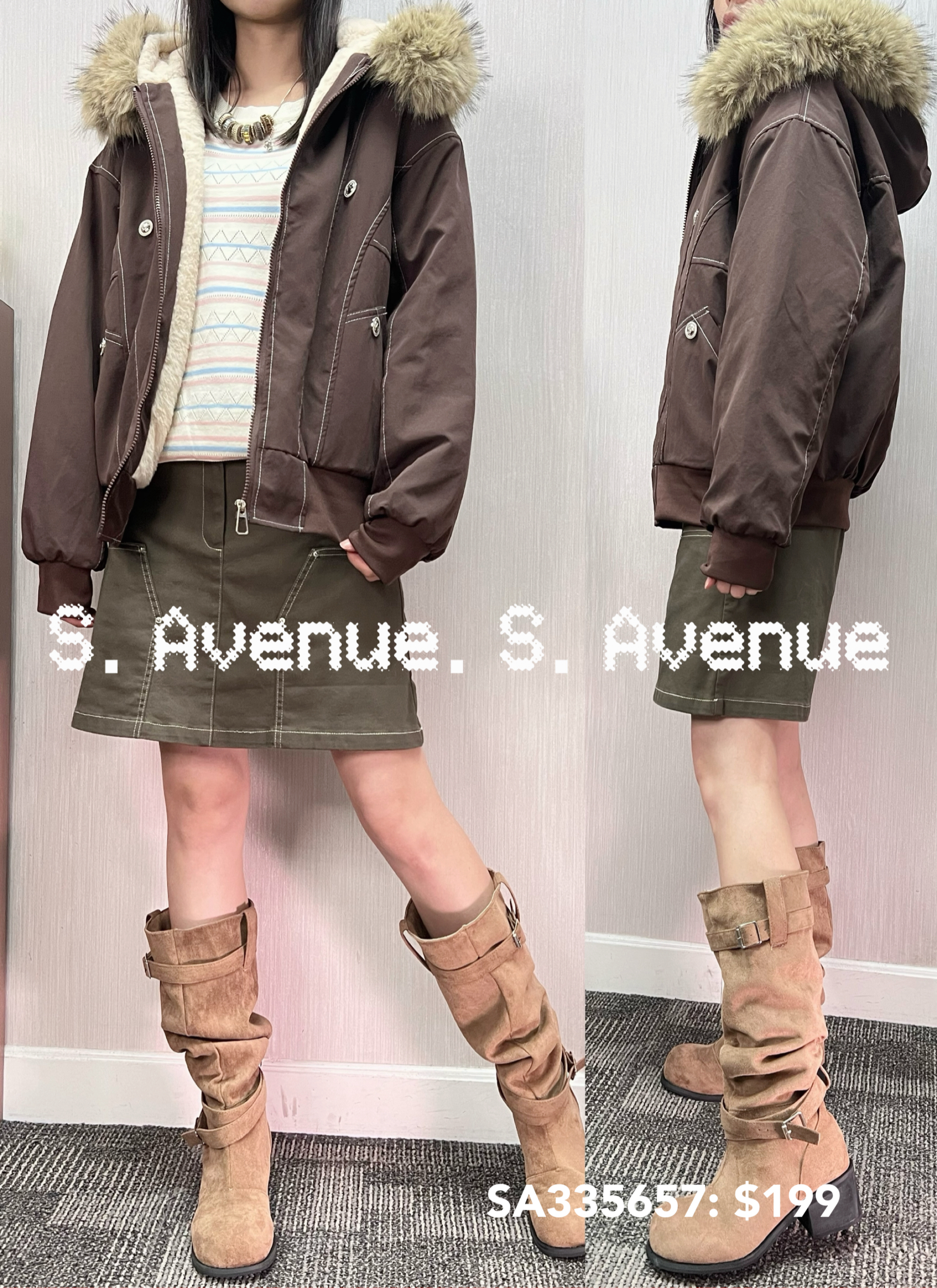 SA335657: 長袖有毛毛帽內里毛毛褸