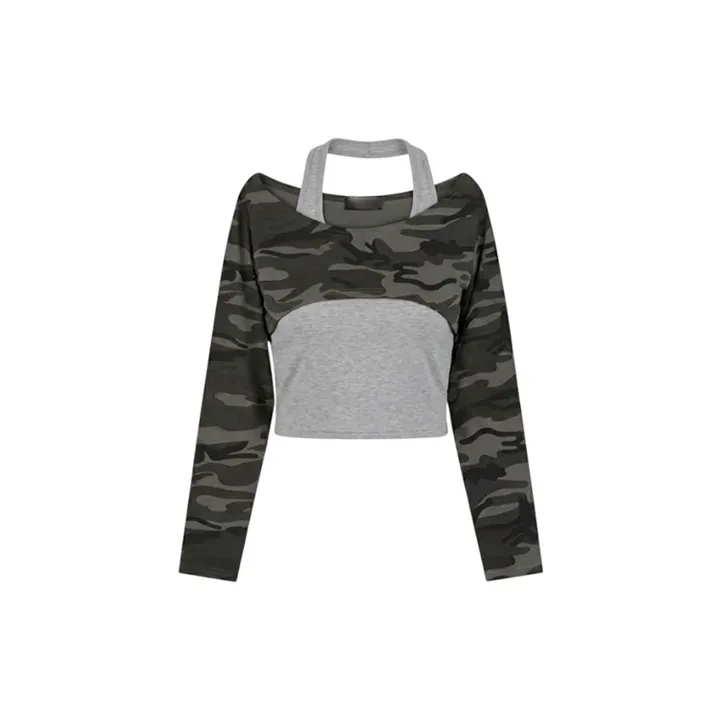 Camo Halterneck Layered Crop