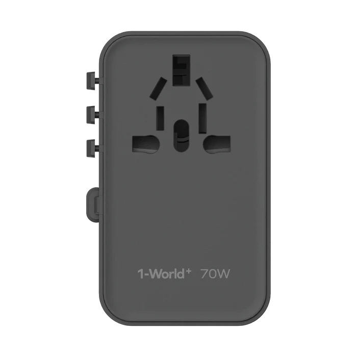 Momax 1-World+ 70W GaN 3插口及內置伸縮USB-C充電線旅行插座(黑色)