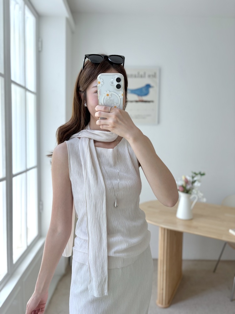 Summer Pleated Scarf Set (Ivory)