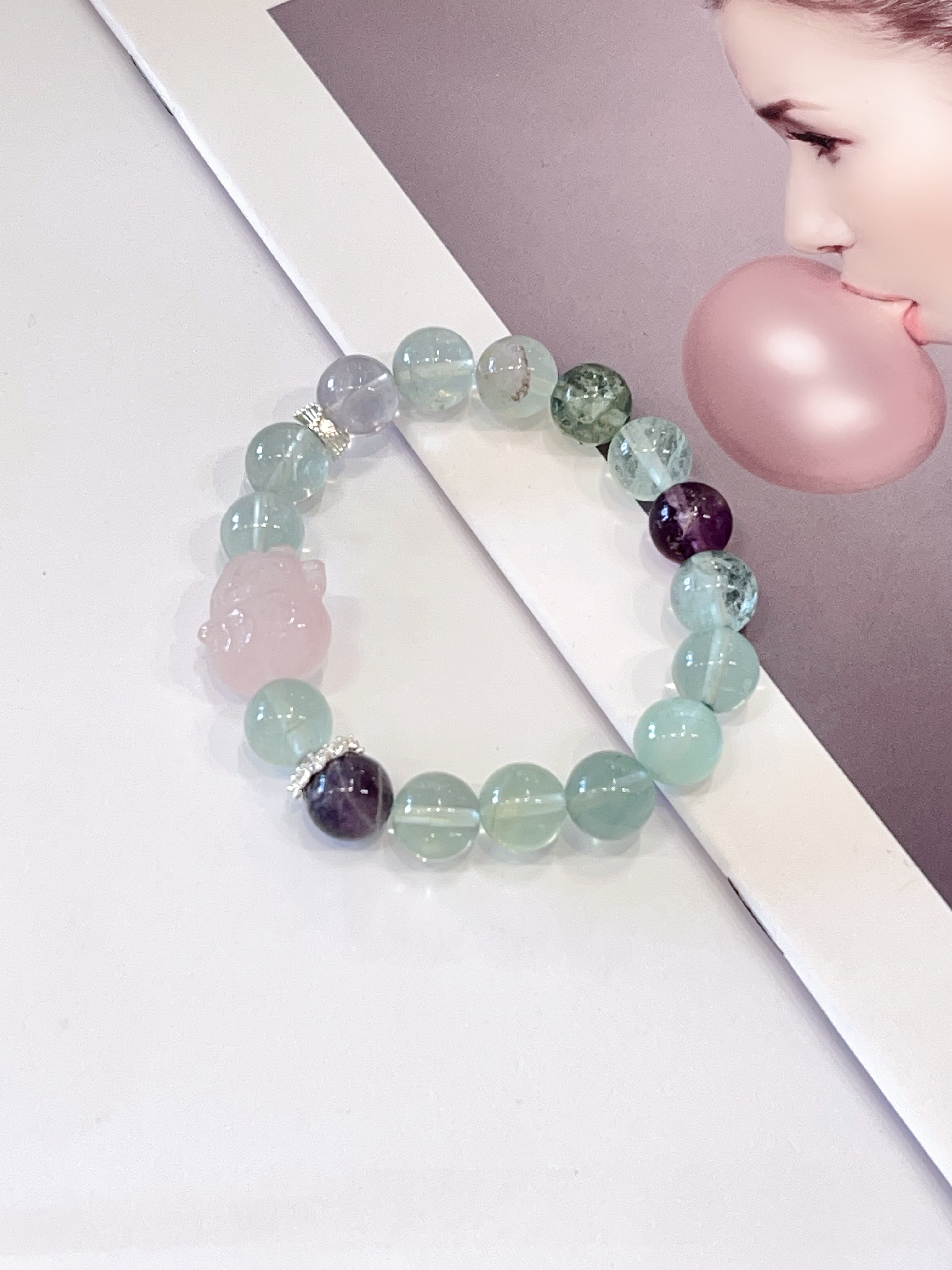 💚 绿萤石 × 粉水晶 × 紫水晶手串 Green Fluorite, Rose Quartz & Amethyst  | 10mm