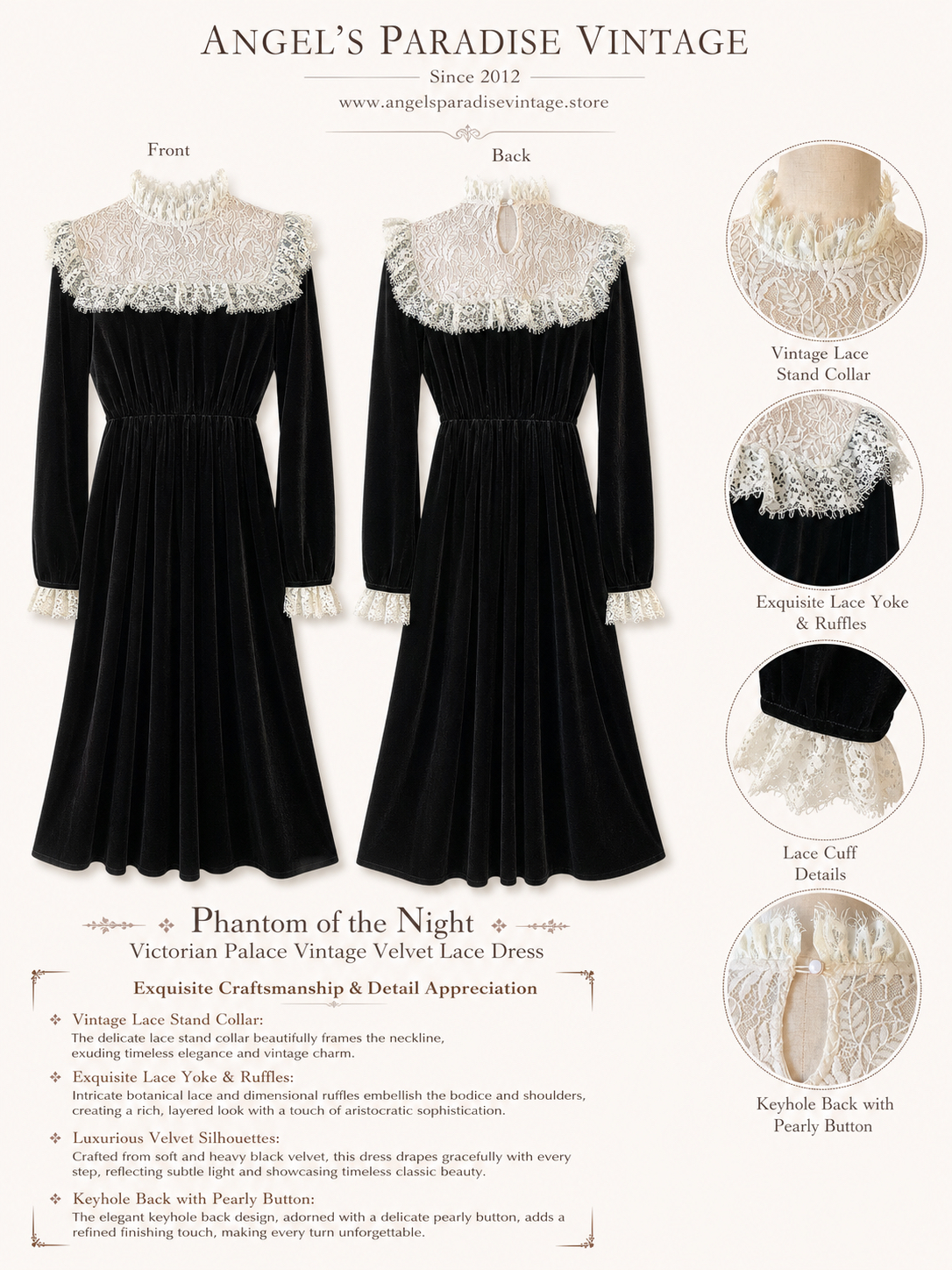 夜之魅影 ∙ 維多利亞宮廷復古絲絨蕾絲連身裙 Phantom of the Night ∙ Victorian Palace Vintage Velvet Lace Dress