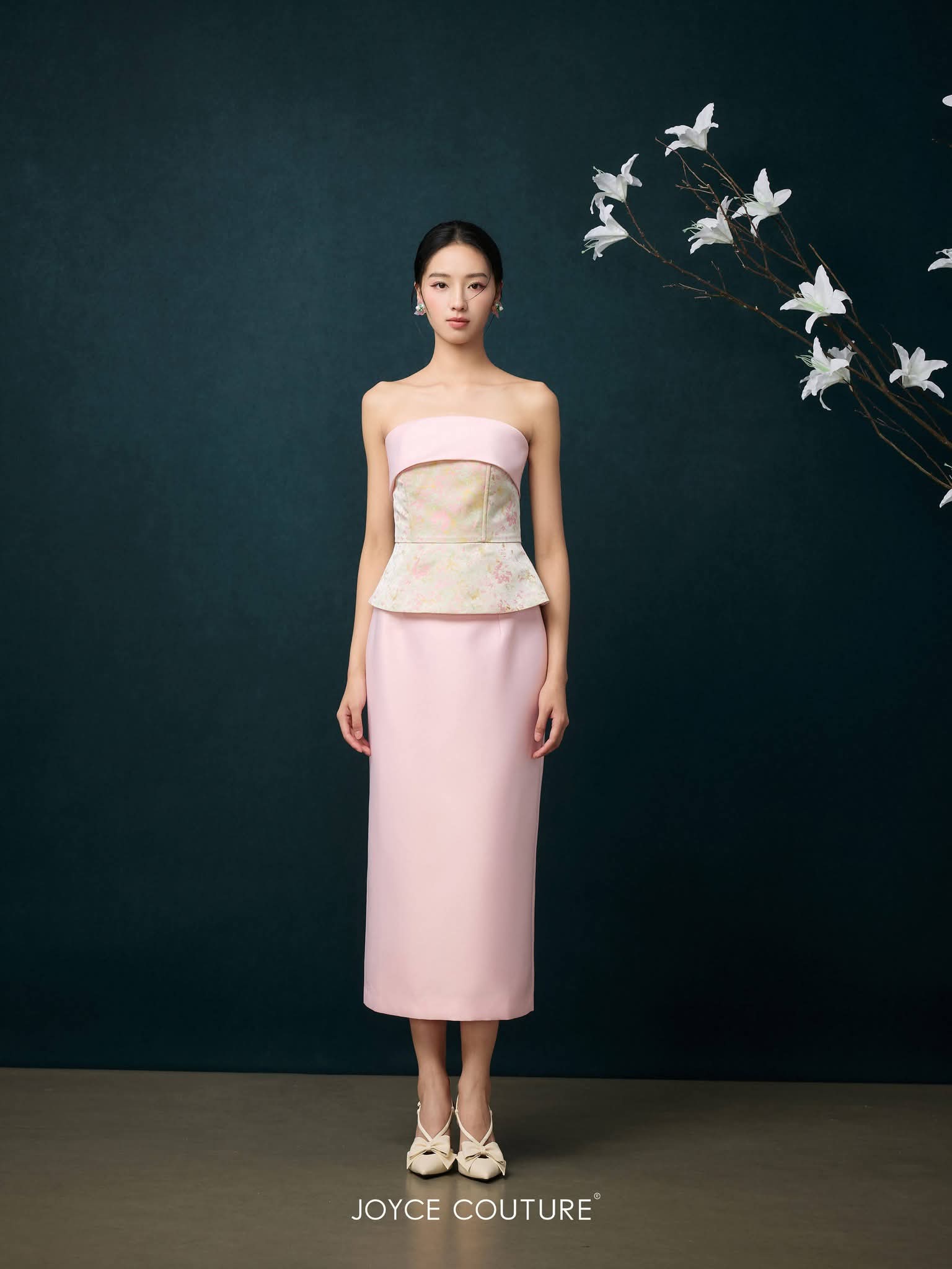 一字肩短版提花上衣 T0768